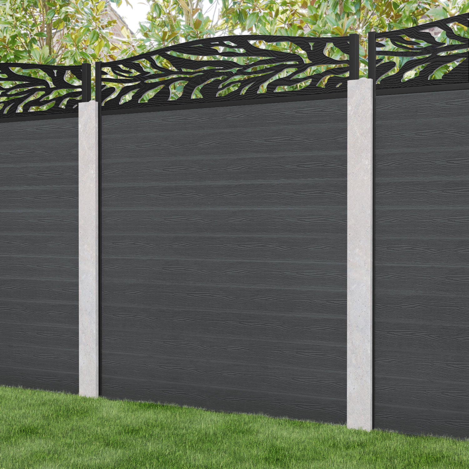 Classic Malawi Curved Top Fence Panel - Dark Grey - for existing concrete posts