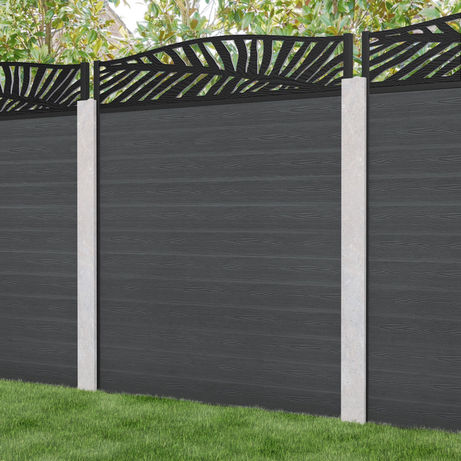 Classic Palm Curved Top Fence Panel - Dark Grey - for existing concrete posts