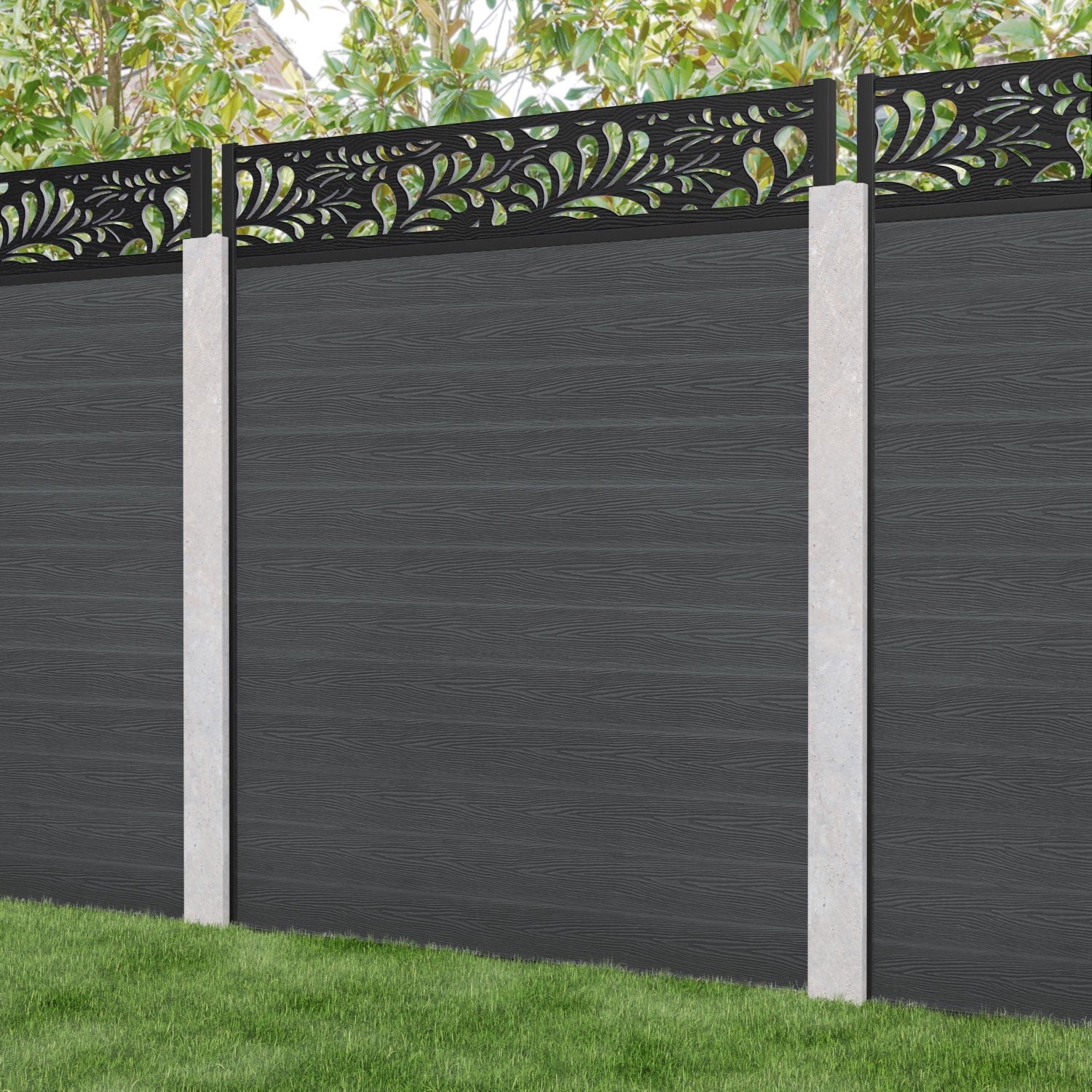 Classic Petal Fence Panel - Dark Grey - for existing concrete posts