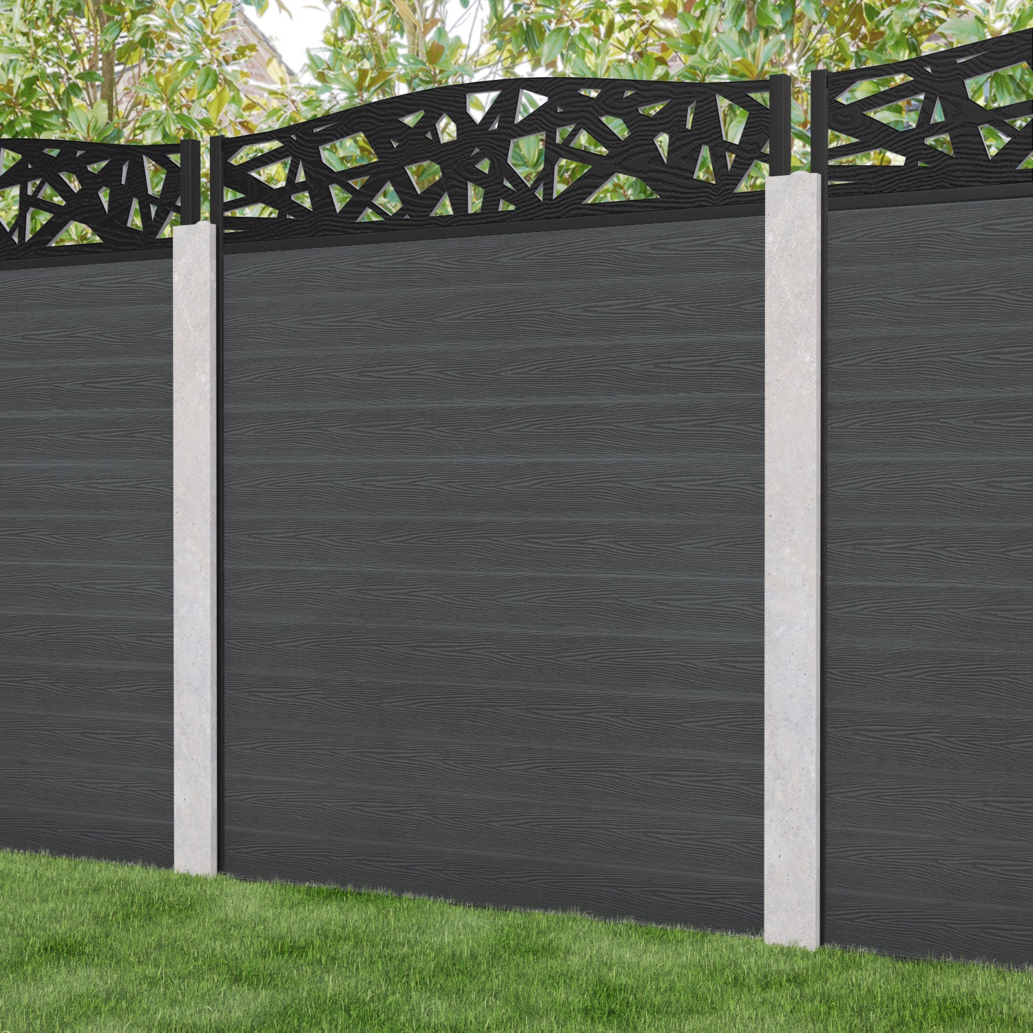 Classic Prism Curved Top Fence Panel - Dark Grey - for existing concrete posts