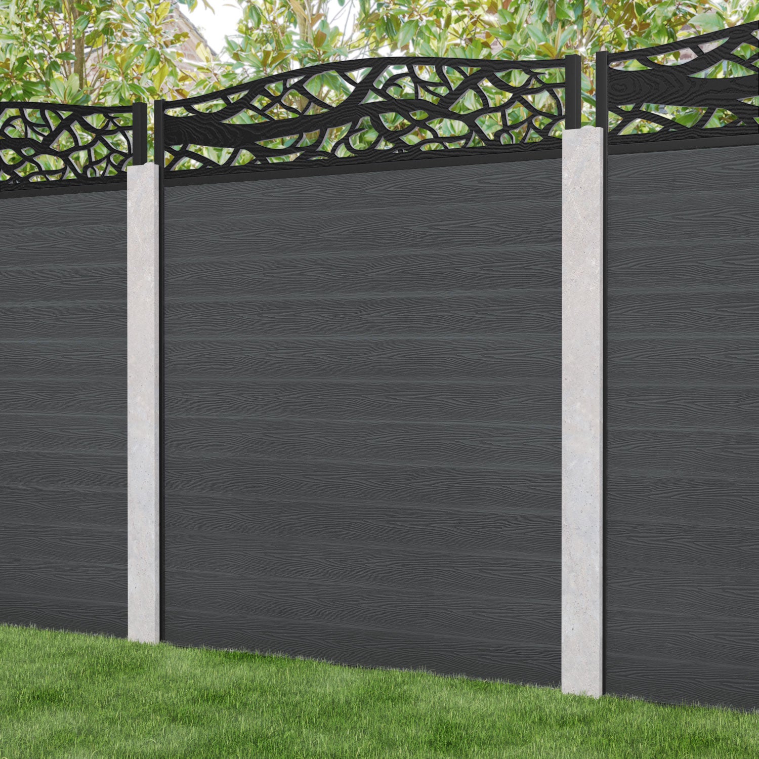 Classic Twilight Curved Top Fence Panel - Dark Grey - for existing concrete posts