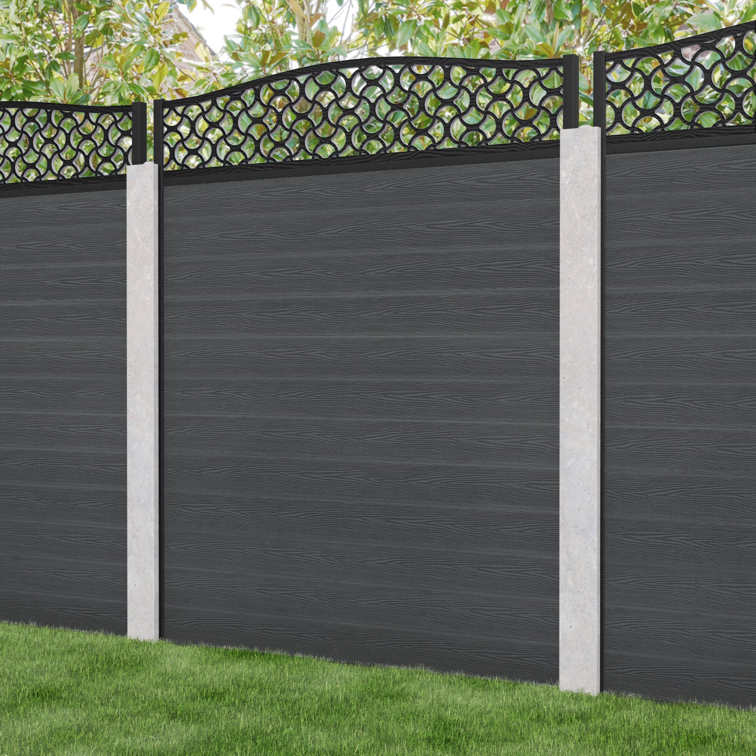 Classic Vida Curved Top Fence Panel - Dark Grey - for existing concrete posts