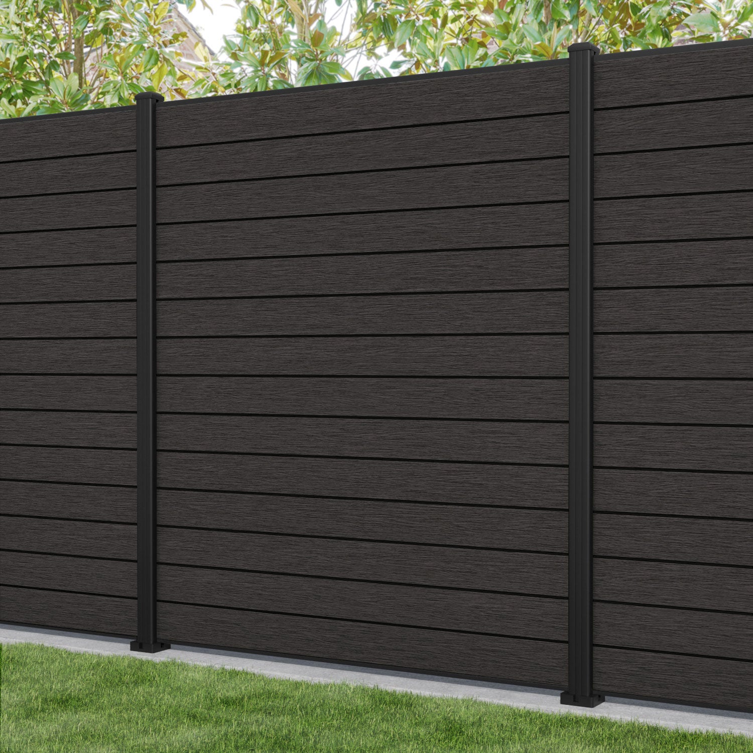 Fusion Fence Panel - Dark Oak - with our aluminium posts