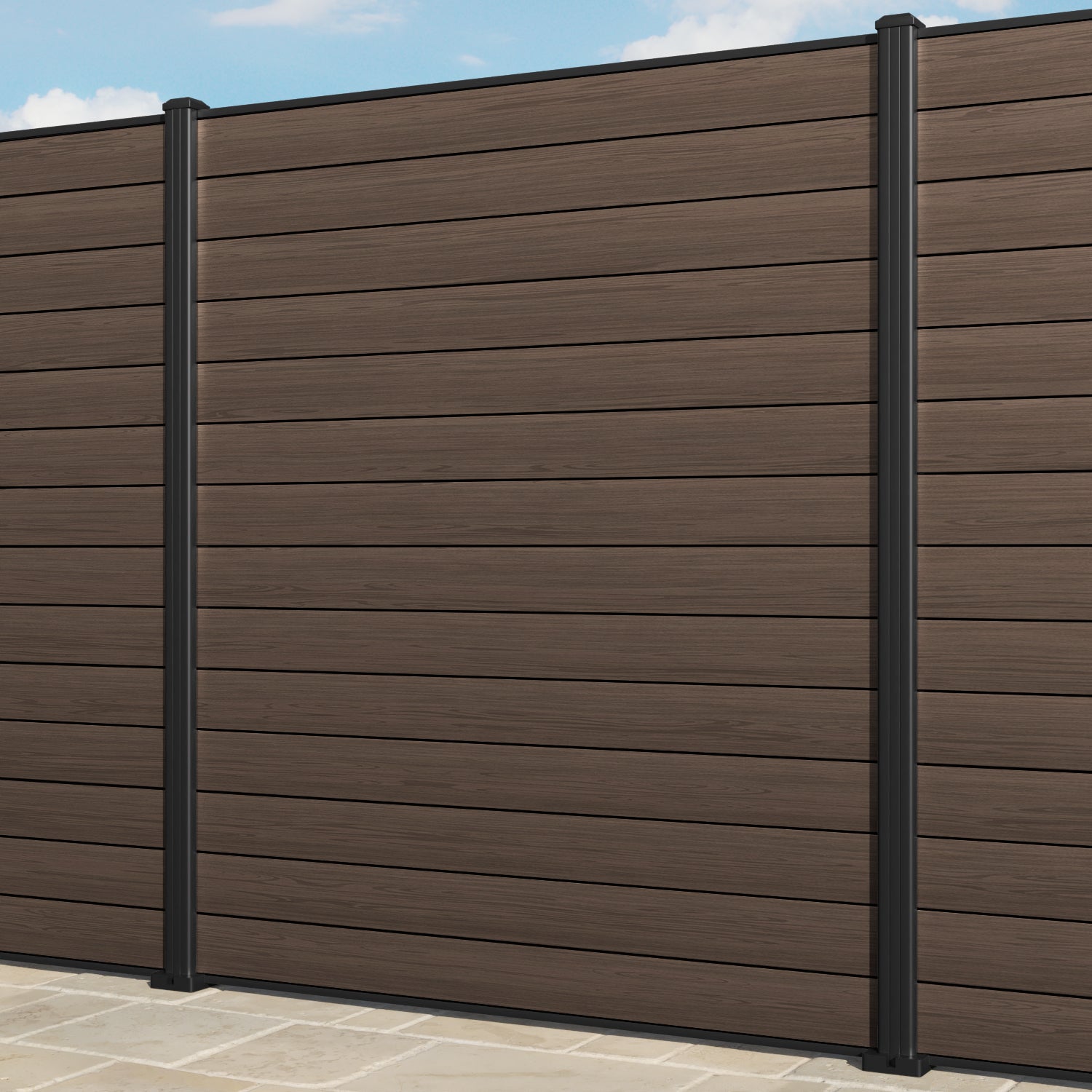 Gate Matching Aluminium Fence Panel - Dark Oak - with our aluminium posts