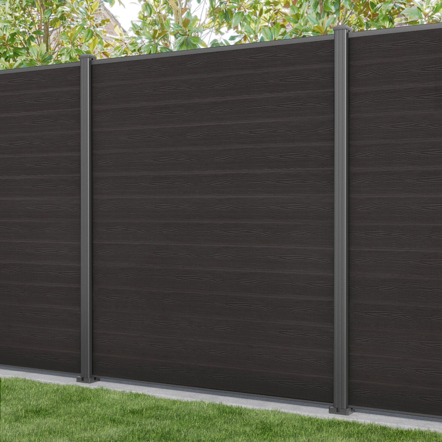 Classic Fence Panel - Dark Oak - with our aluminium posts