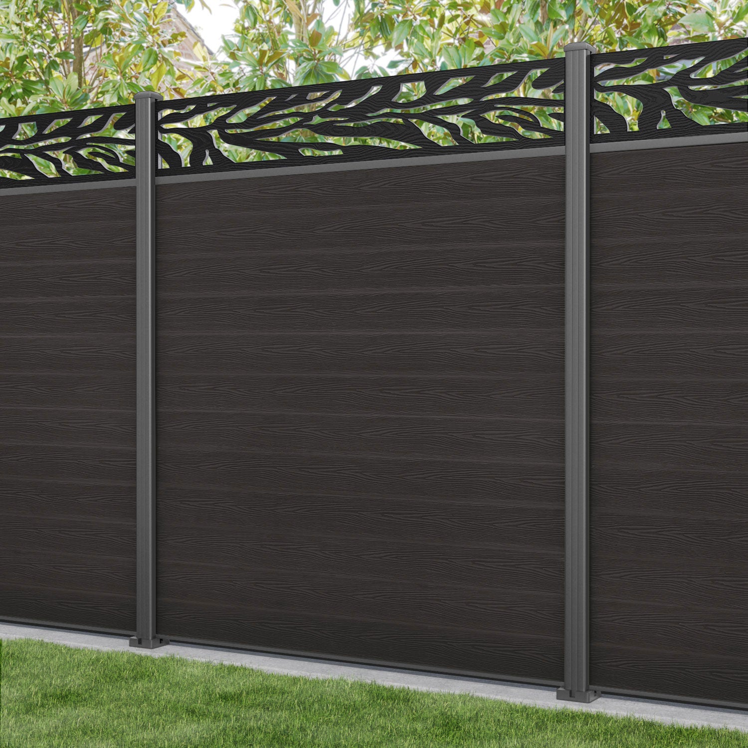 Classic Malawi Fence Panel - Dark Oak - with our aluminium posts