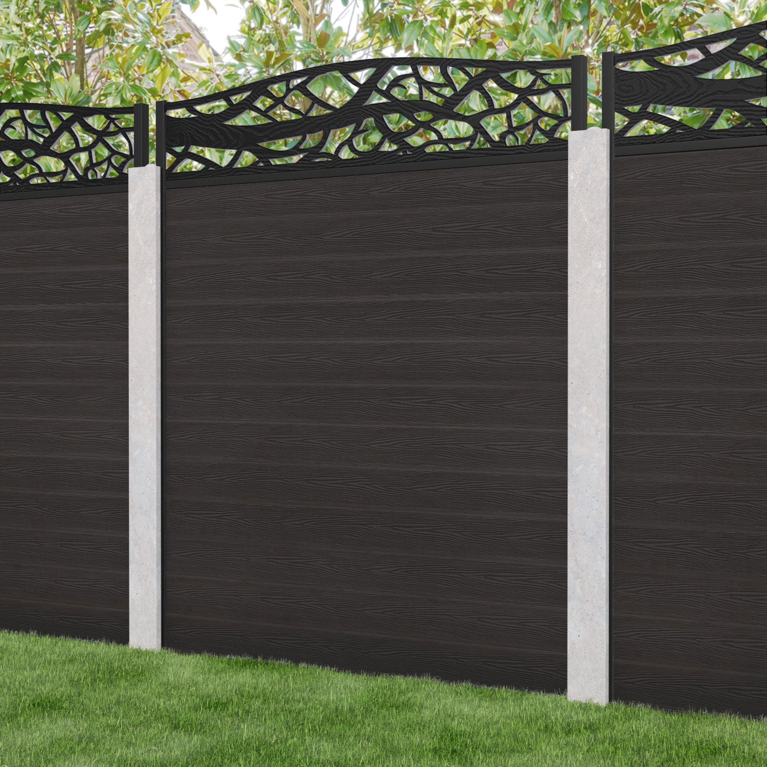 Classic Twilight Curved Top Fence Panel - Dark Oak - for existing concrete posts
