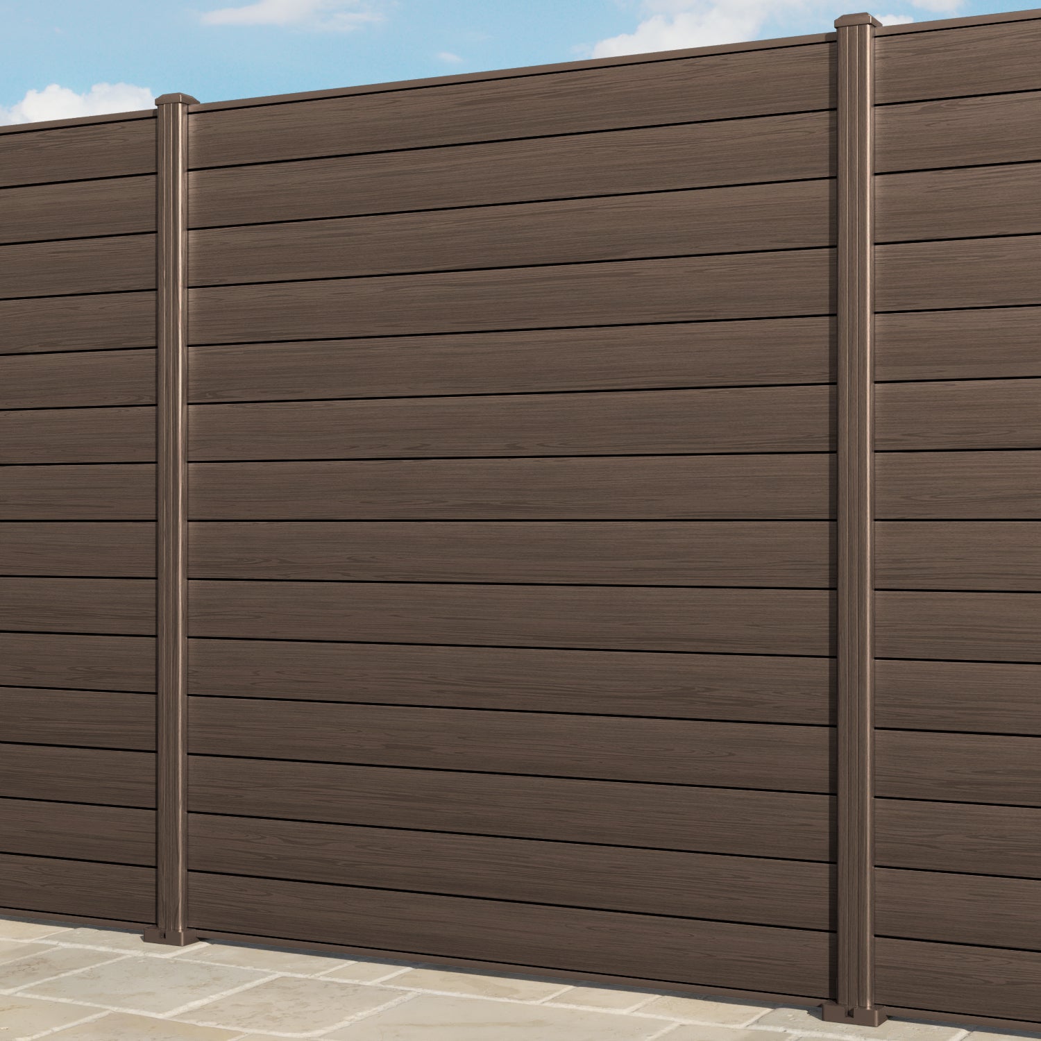 Gate Matching Aluminium Fence Panel - Dark Oak - with our aluminium posts