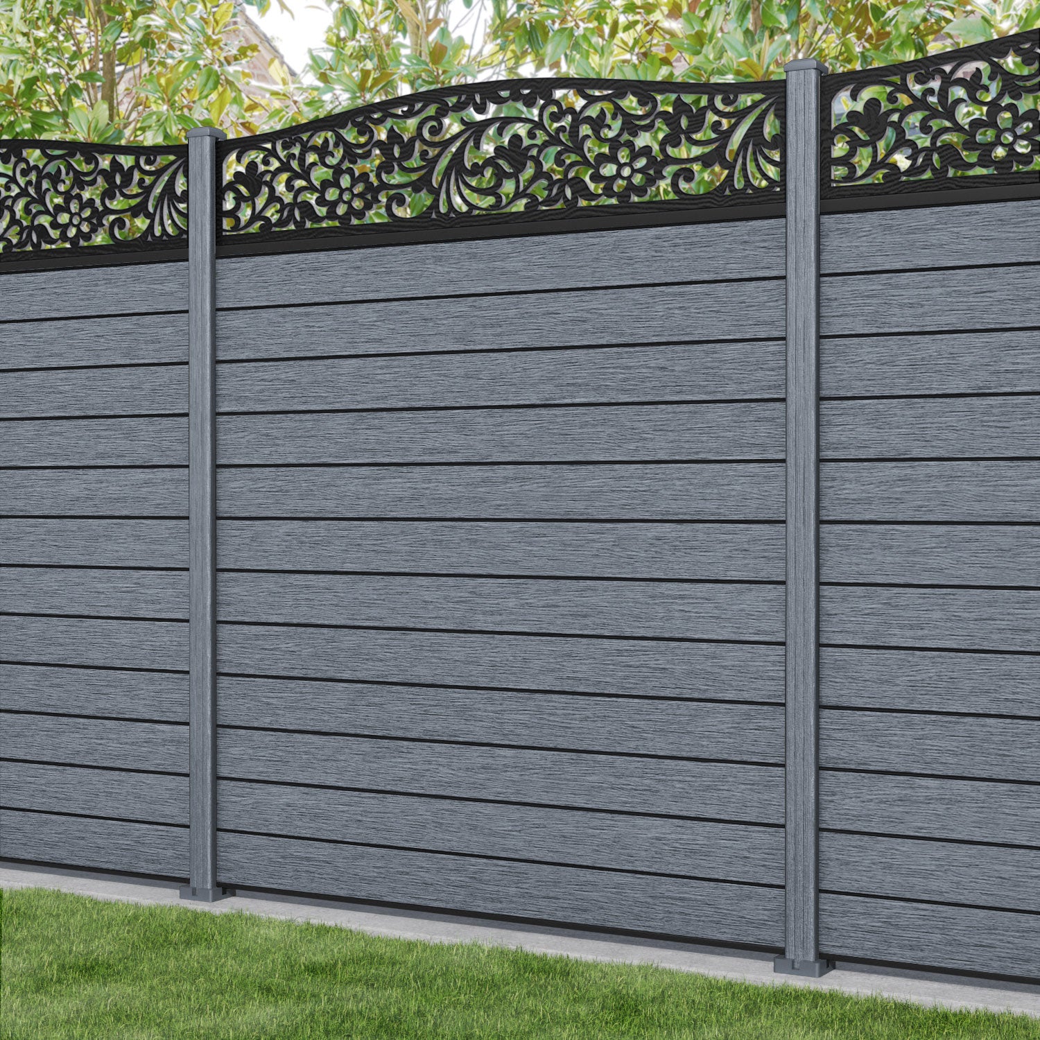 Fusion Eden Curved Top Fence Panel - Anthracite - with our composite posts