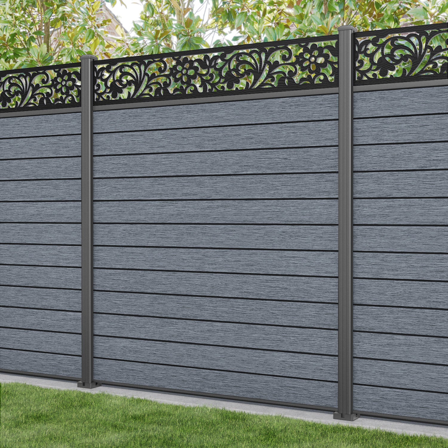 Fusion Eden Fence Panel - Anthracite - with our aluminium posts