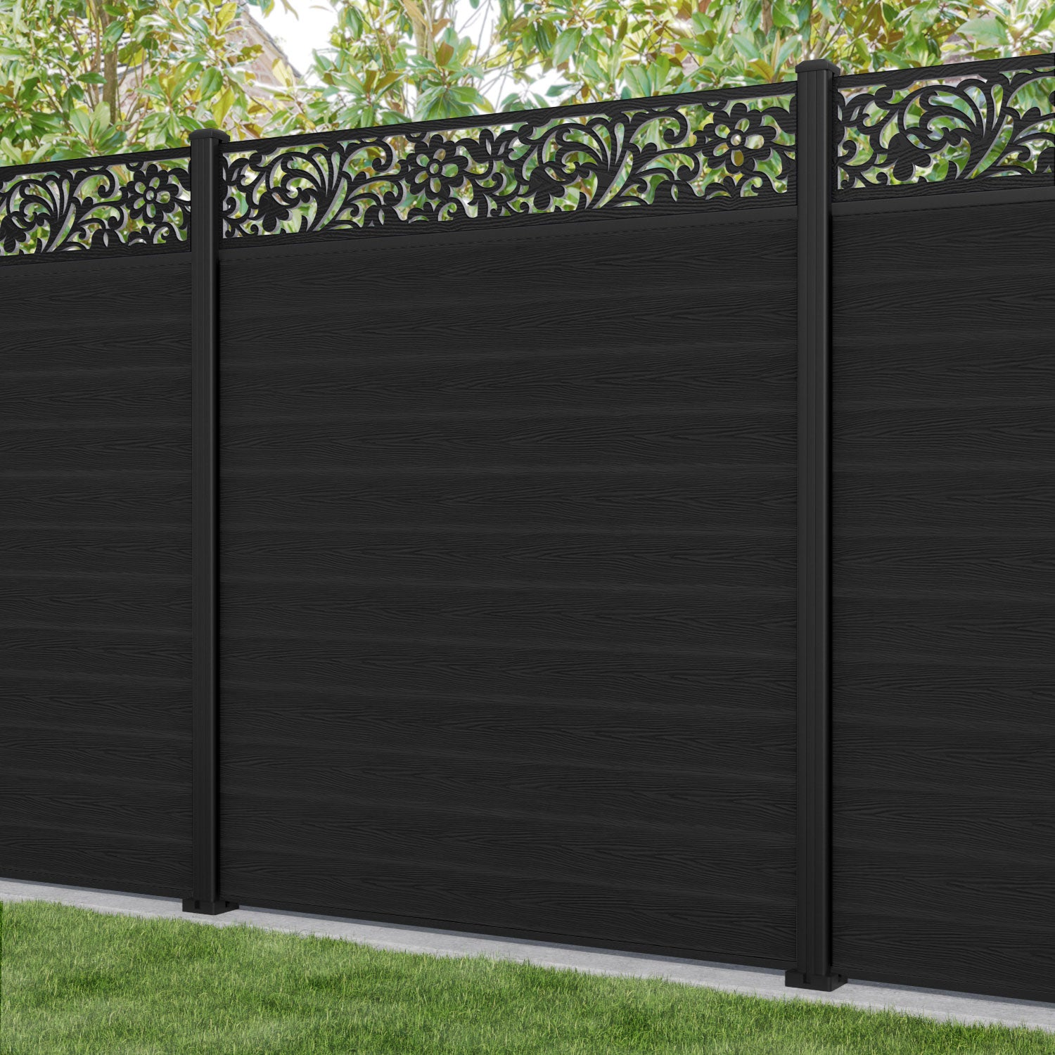 Classic Eden Fence Panel - Black - with our aluminium posts