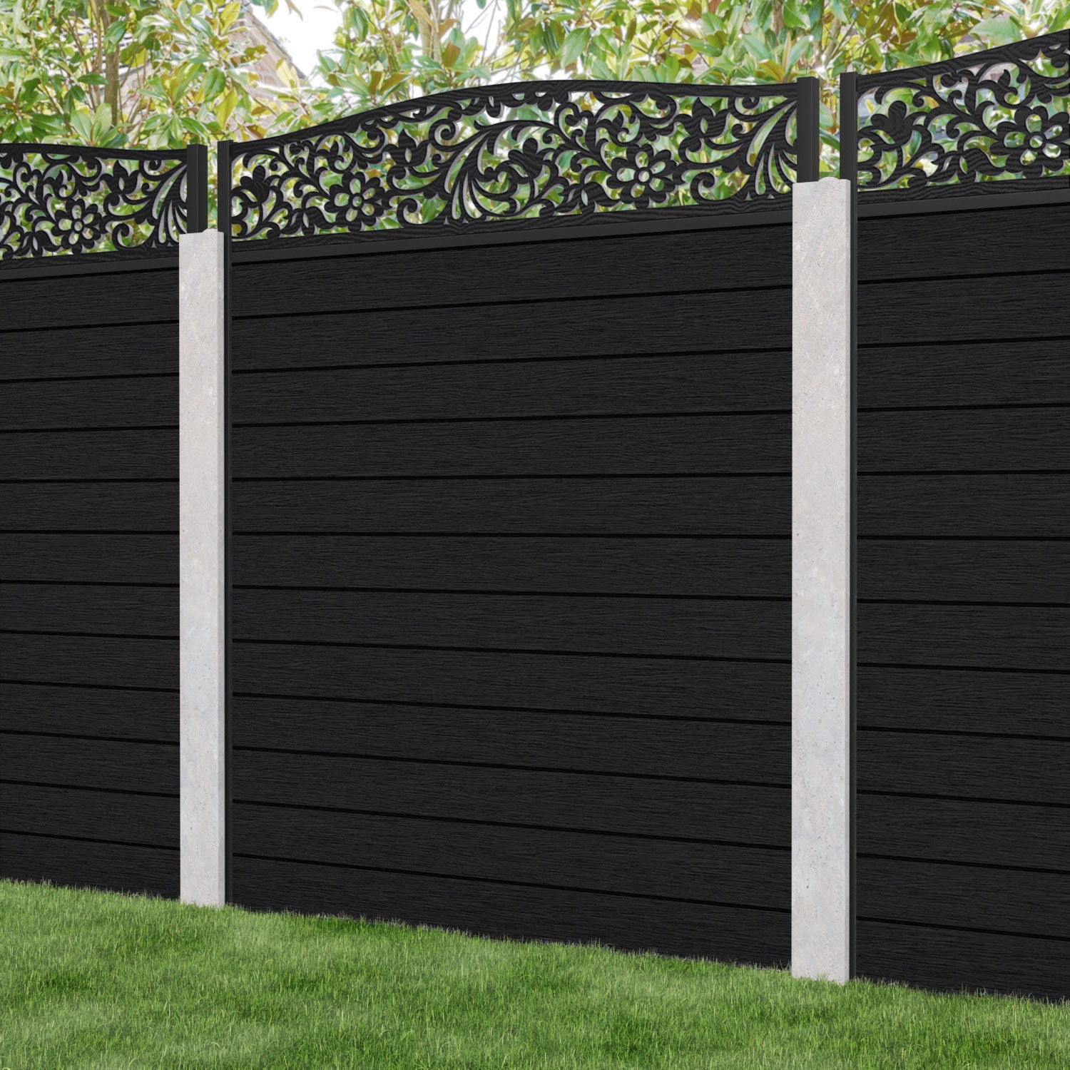Fusion Eden Curved Top Fence Panel - Black - for existing concrete posts