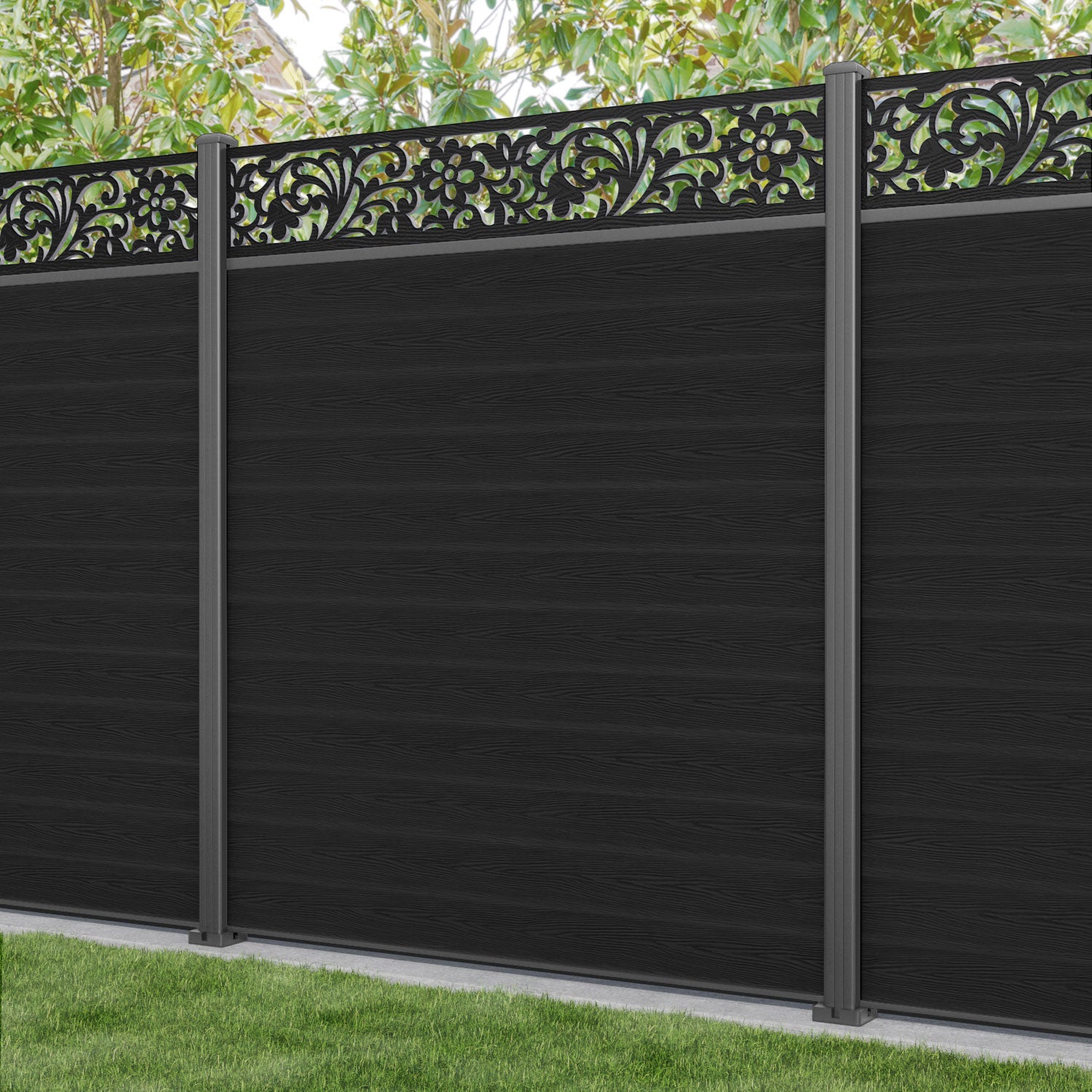 Classic Eden Fence Panel - Black - with our aluminium posts