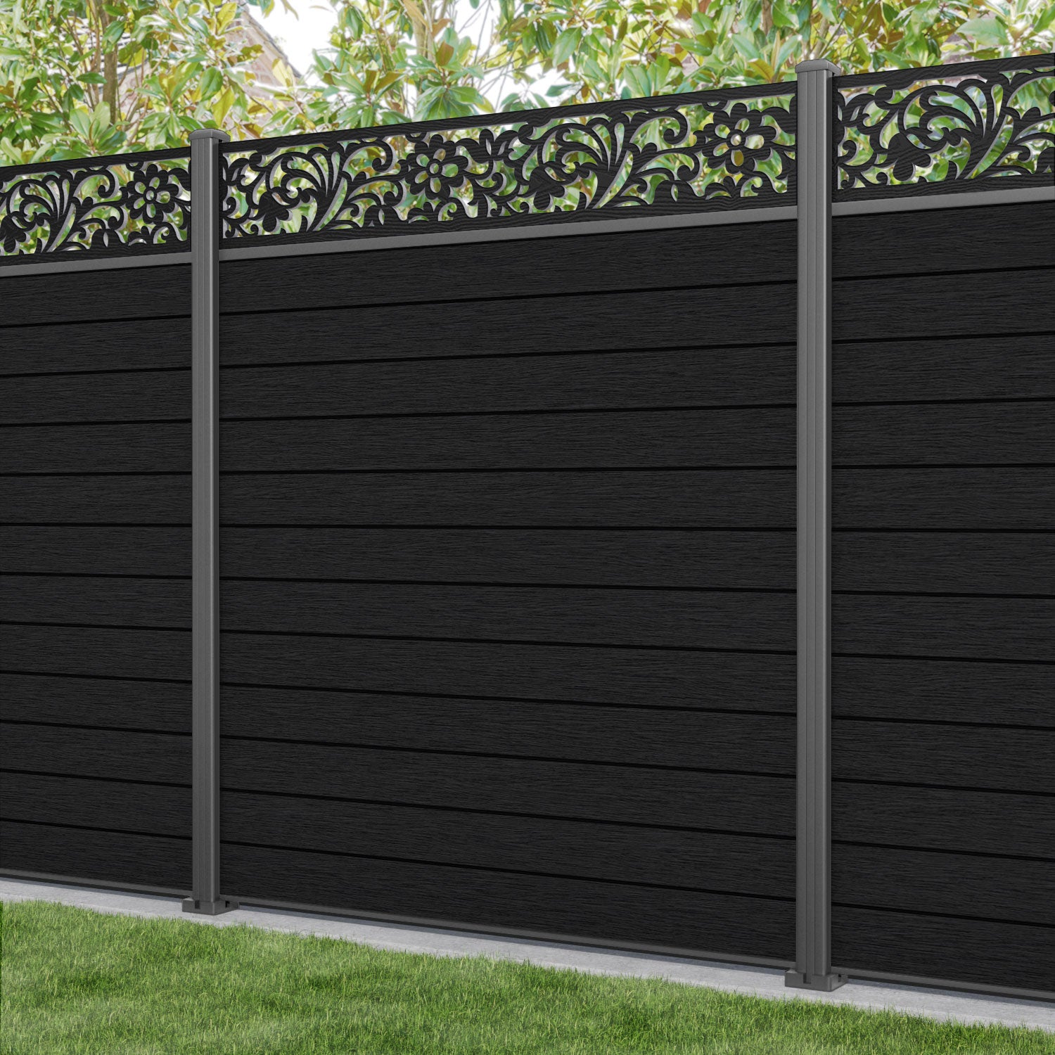 Fusion Eden Fence Panel - Black - with our aluminium posts