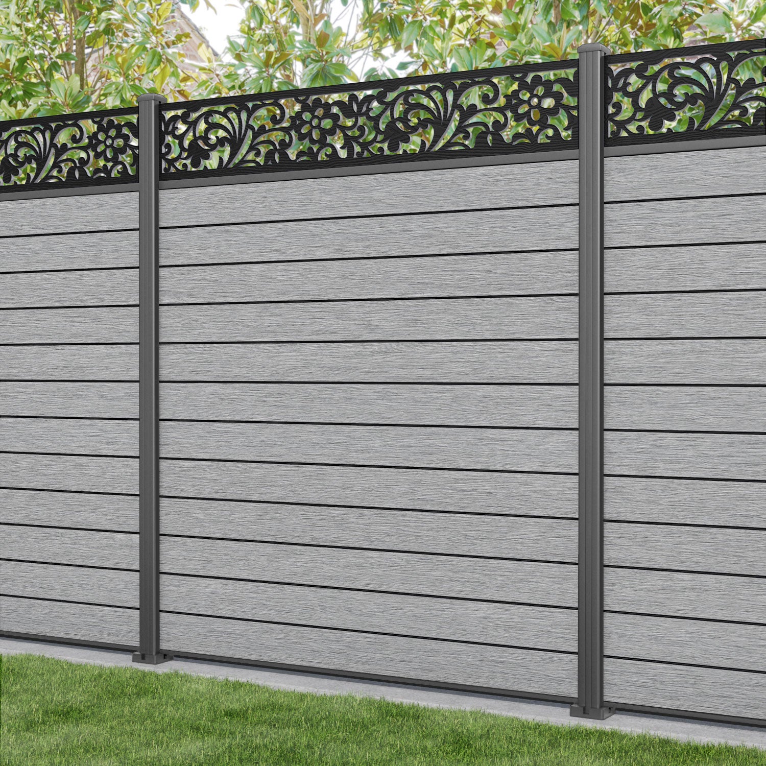 Fusion Eden Fence Panel - Light Grey - with our aluminium posts