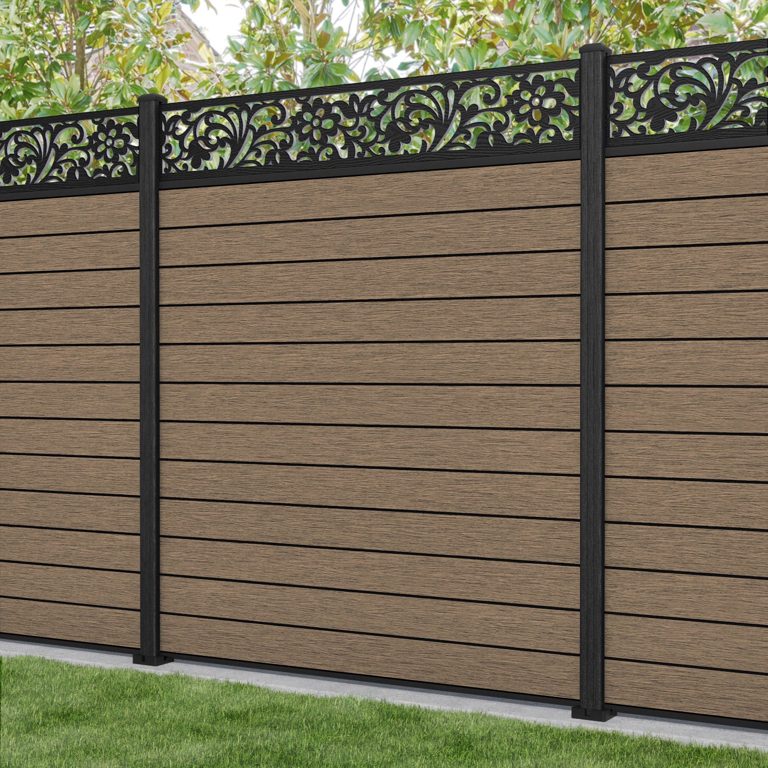 Fusion Eden Fence Panel - Teak - with our composite posts