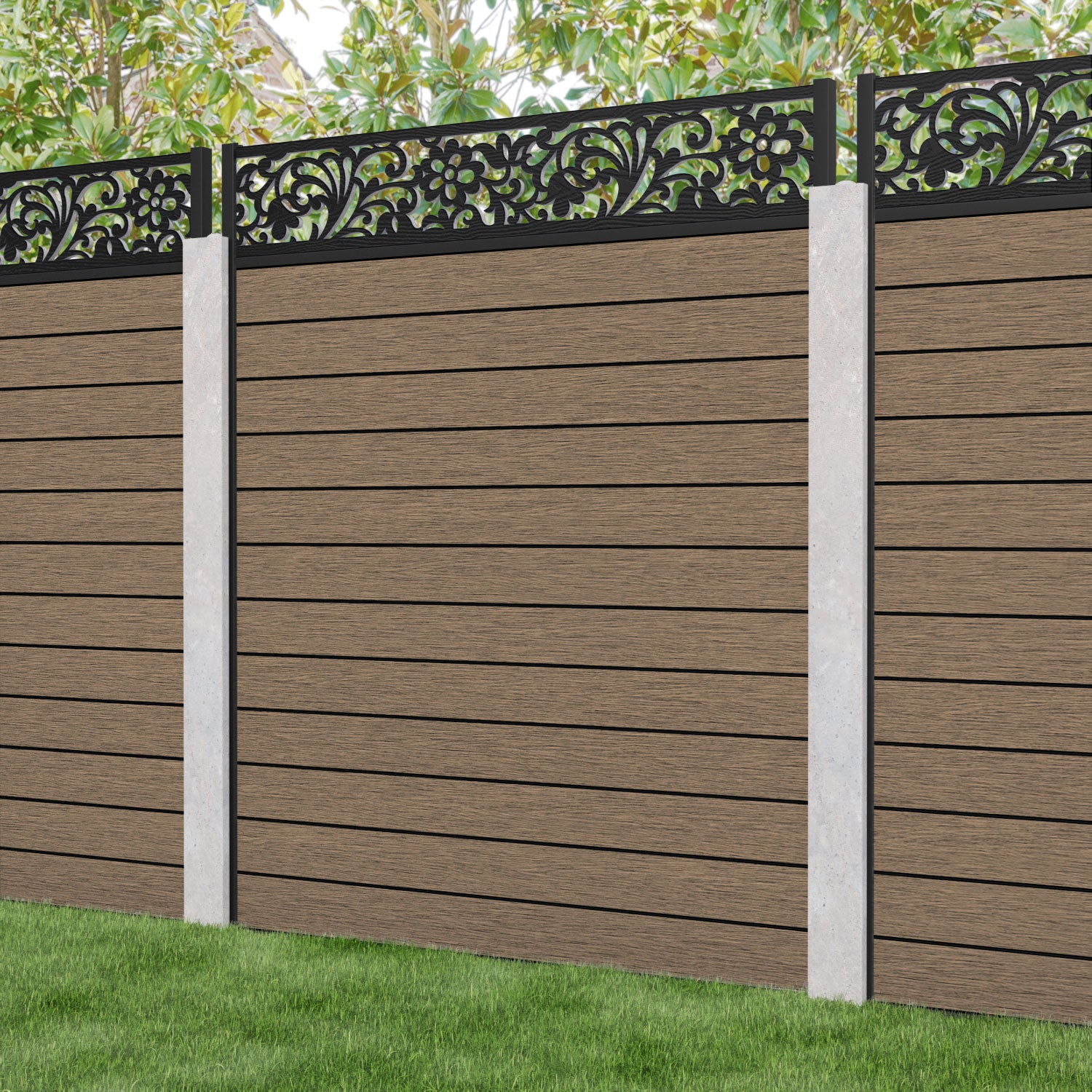 Fusion Eden Fence Panel - Teak - for existing concrete posts