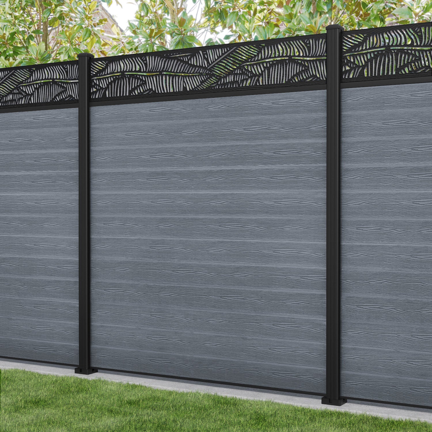 Classic Feather Fence Panel - Anthracite - with our aluminium posts
