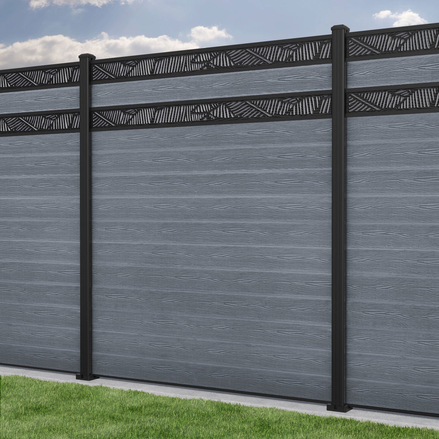 Classic Feather Split Screen Fence Panel - Anthracite - with our aluminium posts