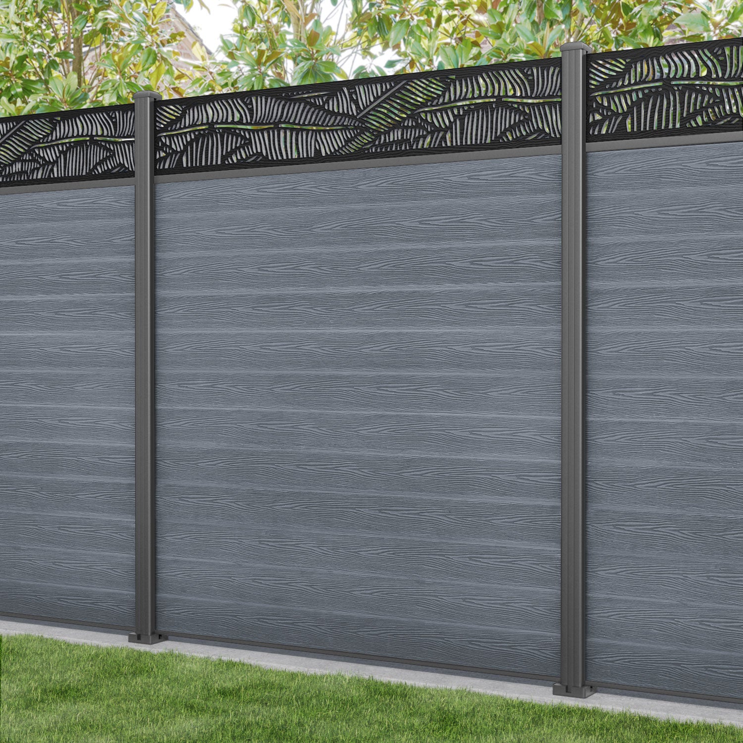 Classic Feather Fence Panel - Anthracite - with our aluminium posts