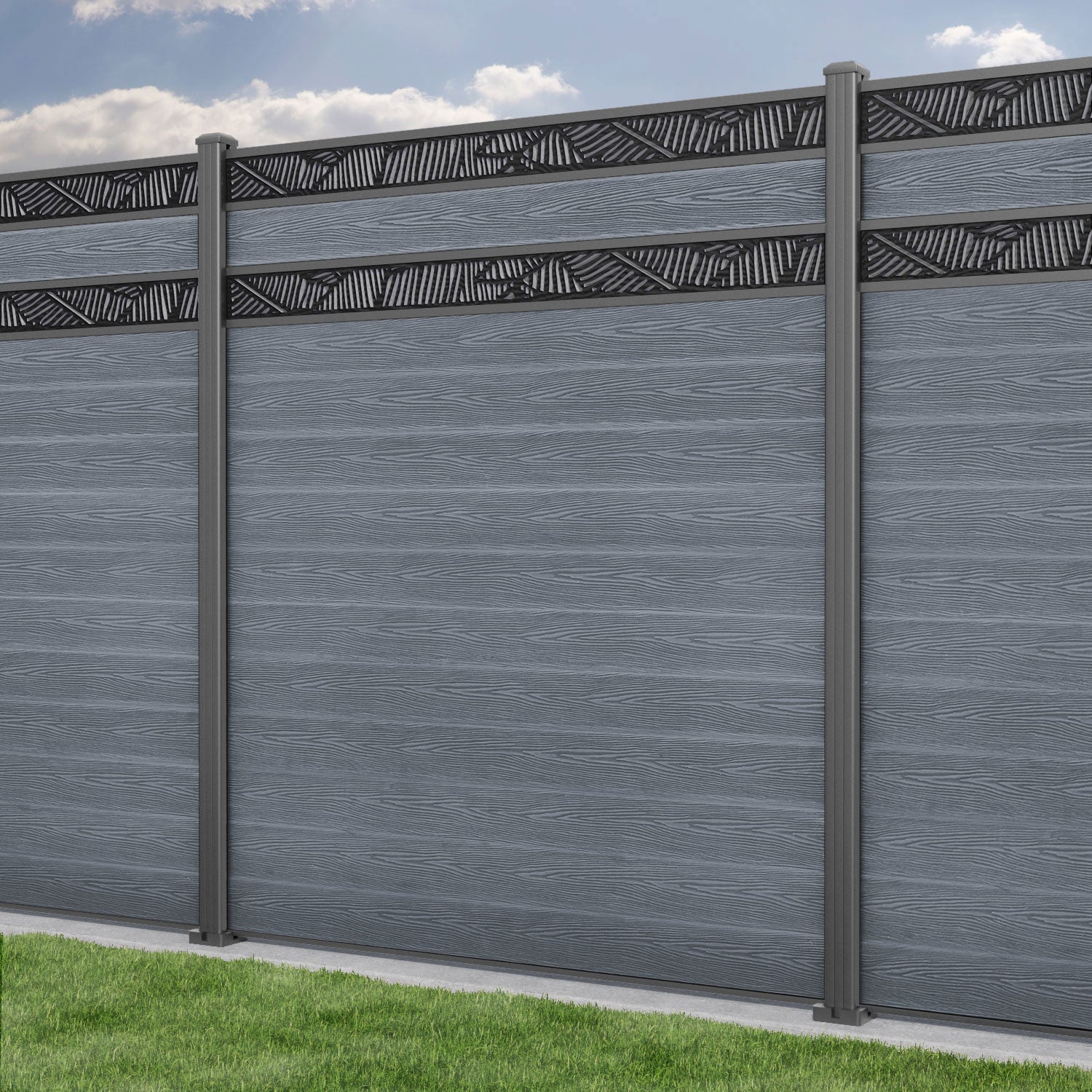 Classic Feather Split Screen Fence Panel - Anthracite - with our aluminium posts