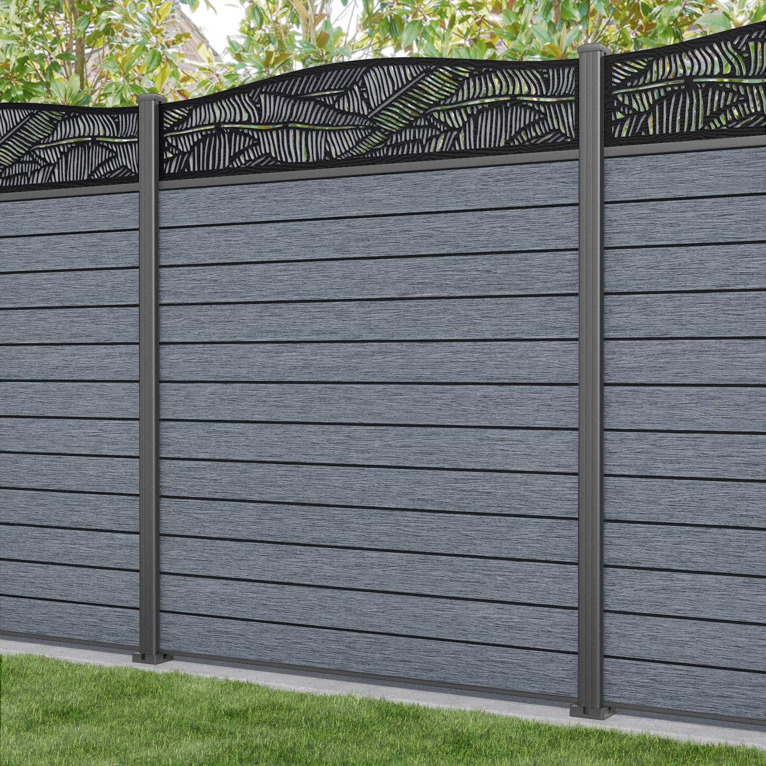 Fusion Feather Curved Top Fence Panel - Anthracite - with our aluminium posts