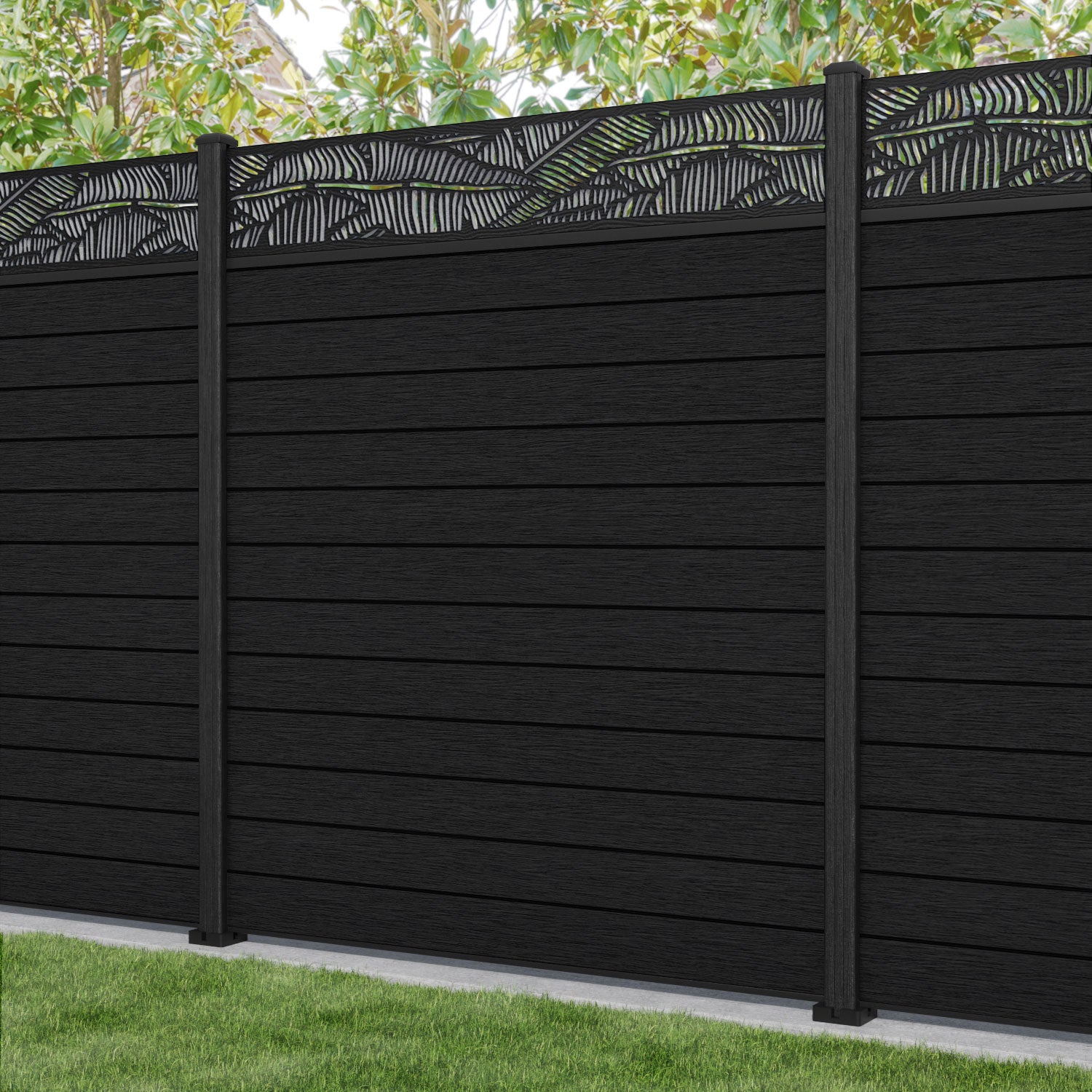 Fusion Feather Fence Panel - Black - with our composite posts