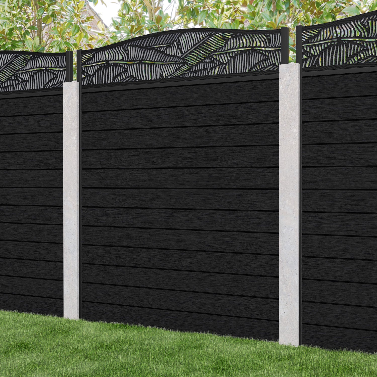 Fusion Feather Curved Top Fence Panel - Black - for existing concrete posts