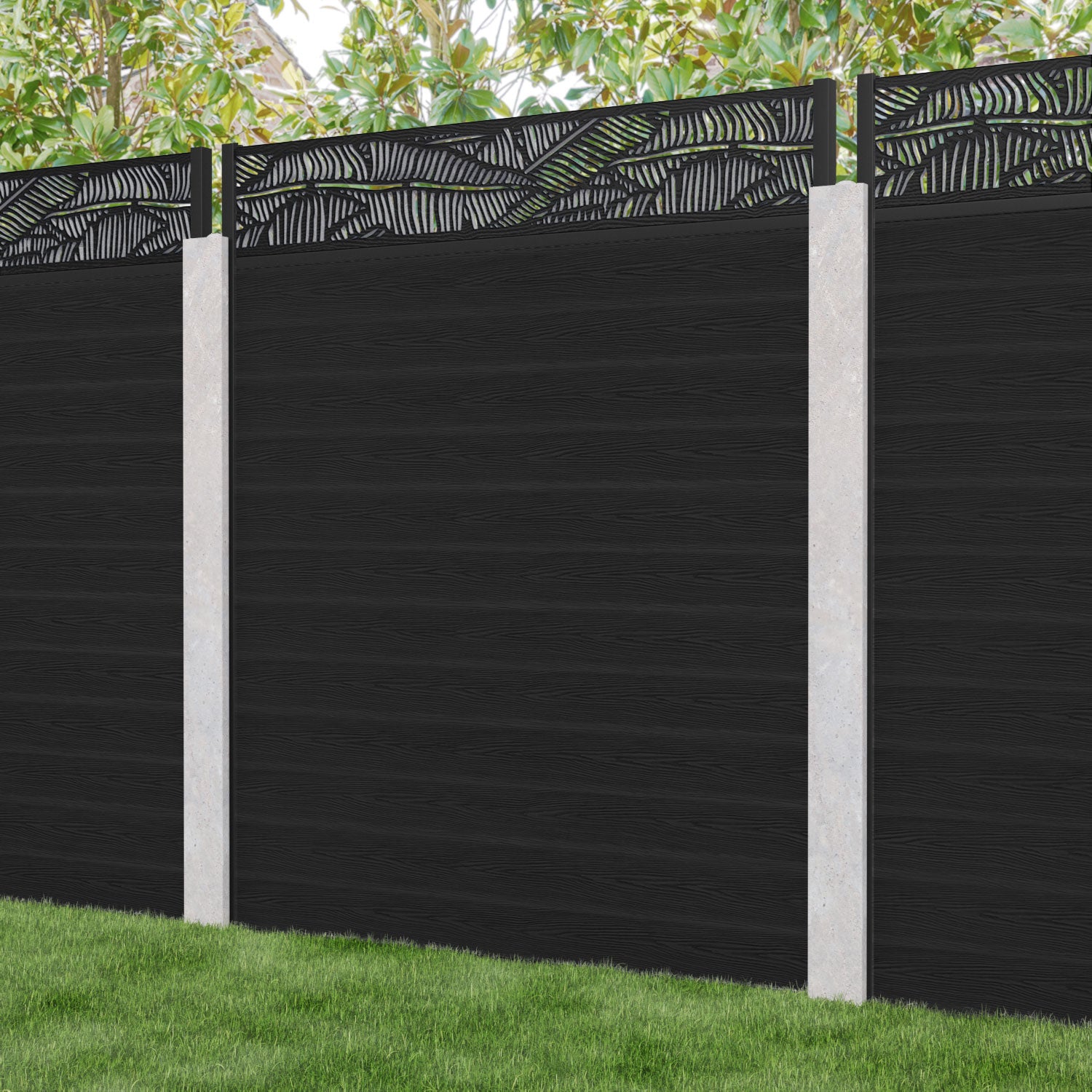 Classic Feather Fence Panel - Black - for existing concrete posts