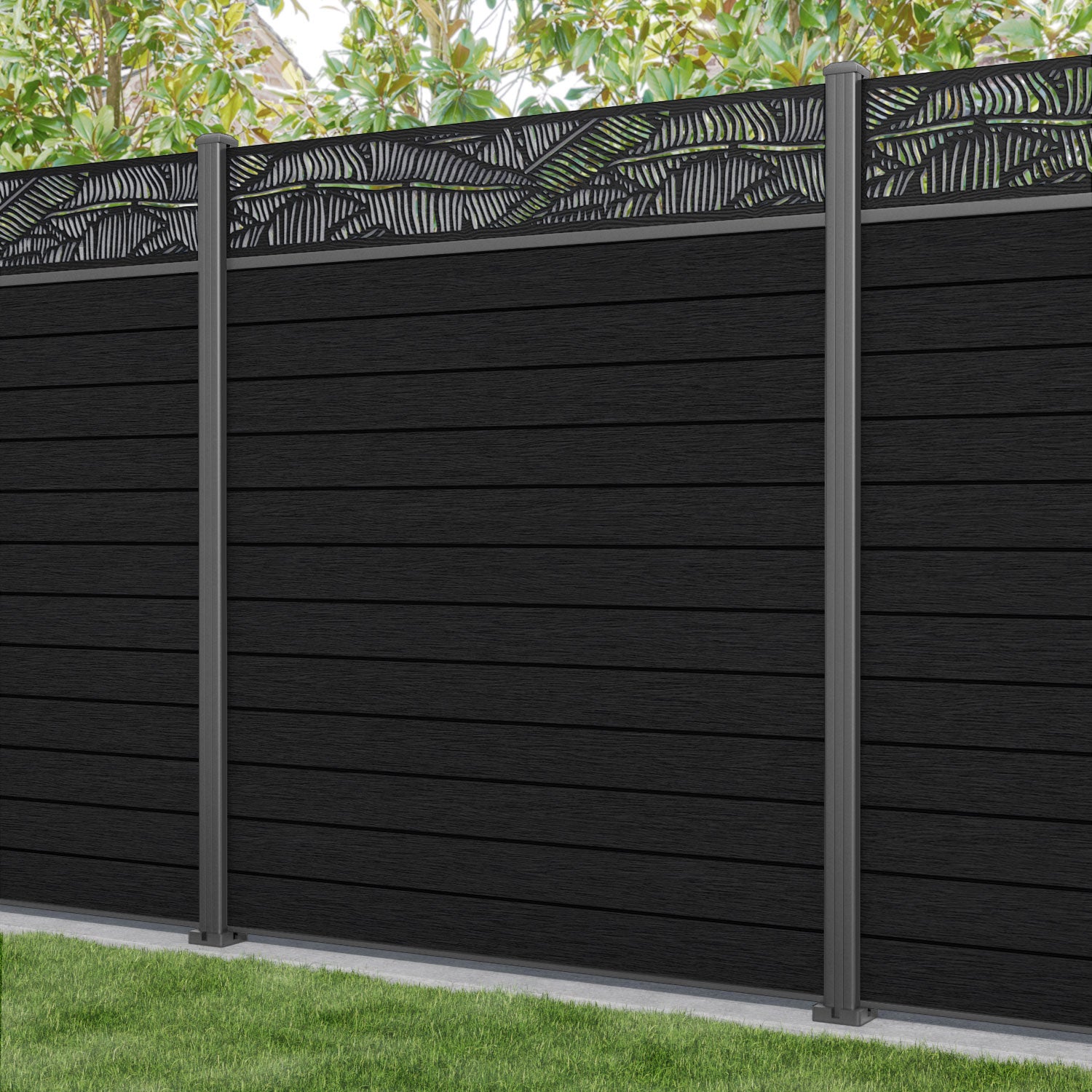 Fusion Feather Fence Panel - Black - with our aluminium posts