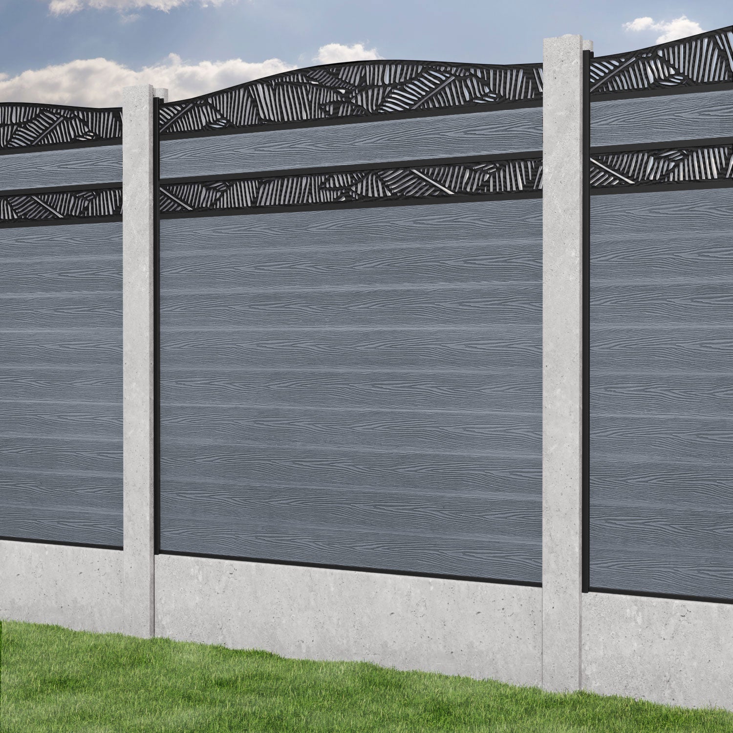 Classic Feather Curved Top Split Screen Fence Panel - Anthracite - for existing concrete posts