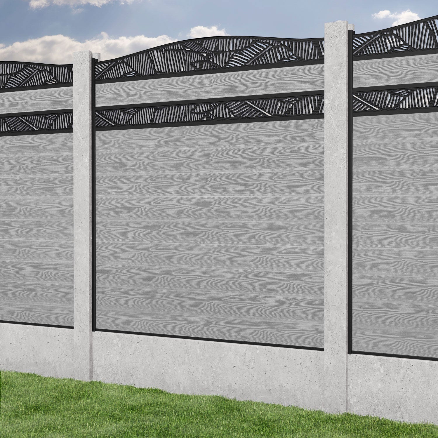 Classic Feather Curved Top Split Screen Fence Panel - Light Grey - for existing concrete posts