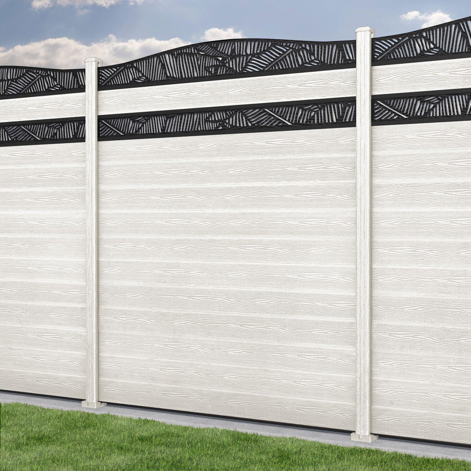 Classic Feather Curved Top Split Screen Fence Panel - Light Stone - with our composite posts