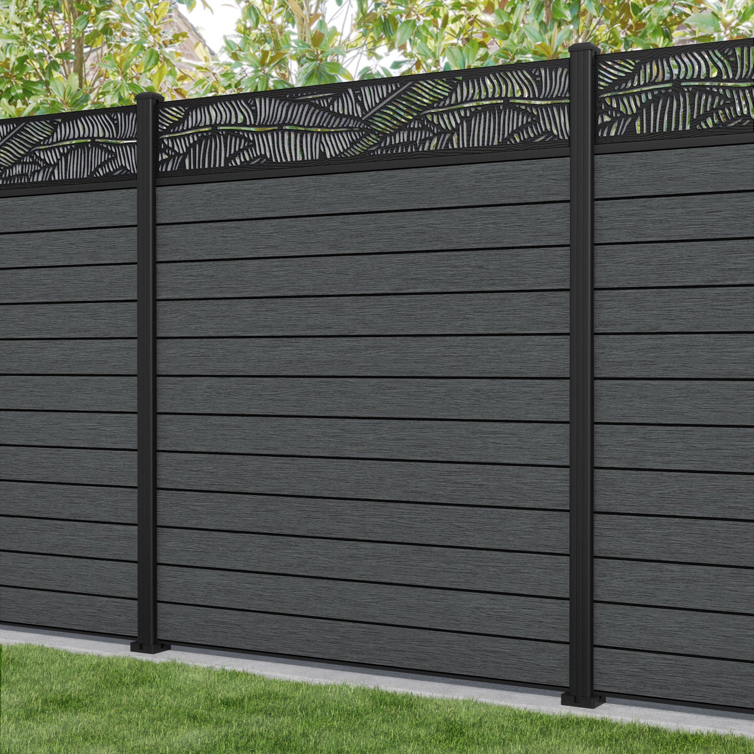 Fusion Feather Fence Panel - Dark Grey - with our aluminium posts