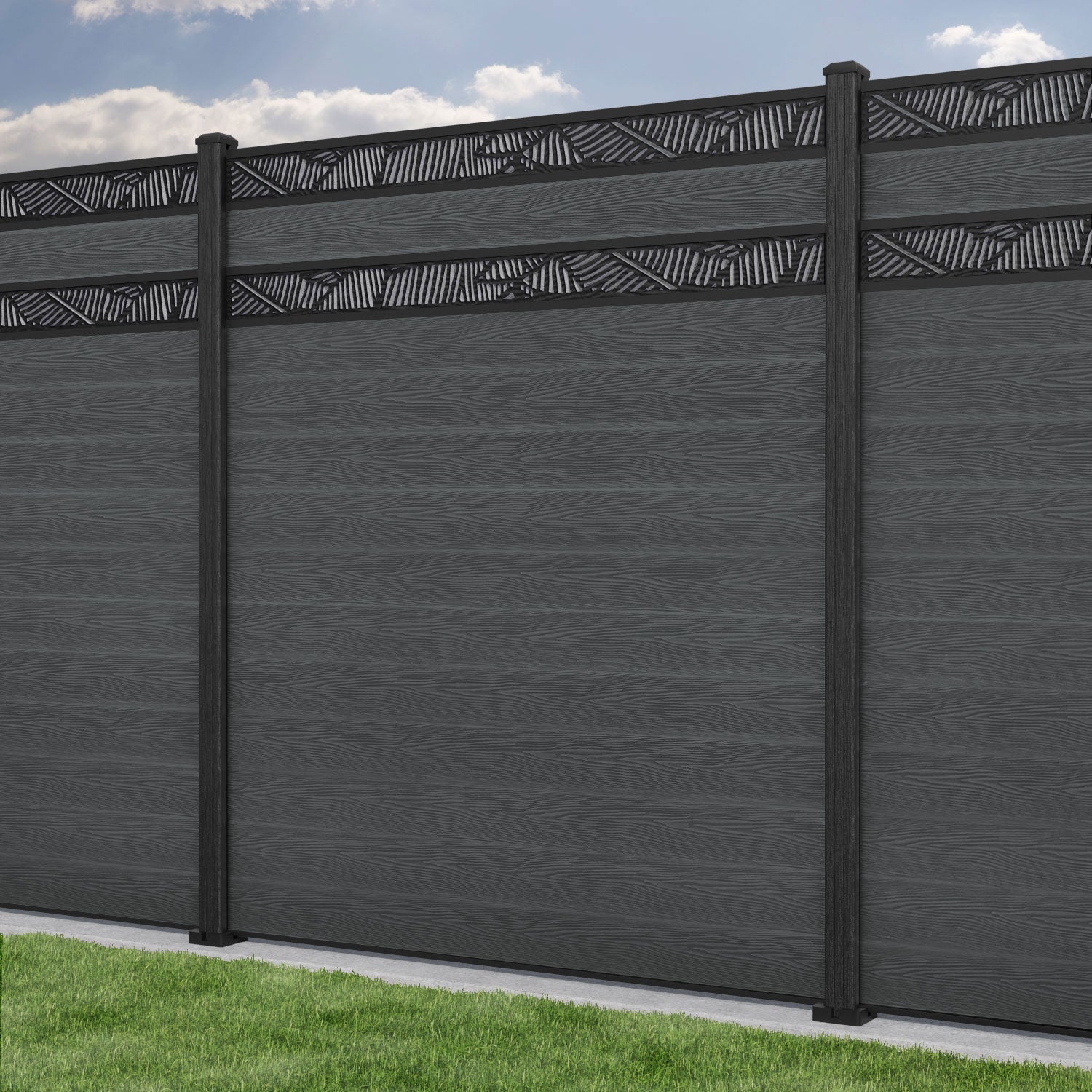 Classic Feather Split Screen Fence Panel - Dark Grey - with our composite posts