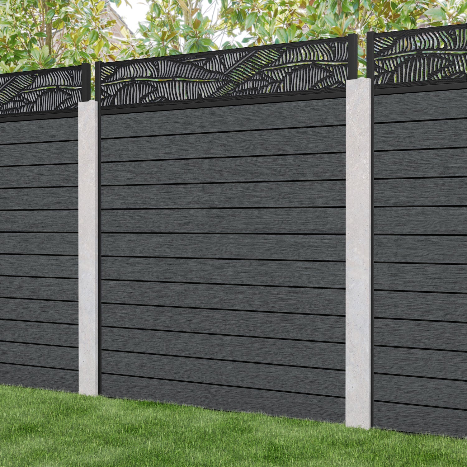 Fusion Feather Fence Panel - Dark Grey - for existing concrete posts