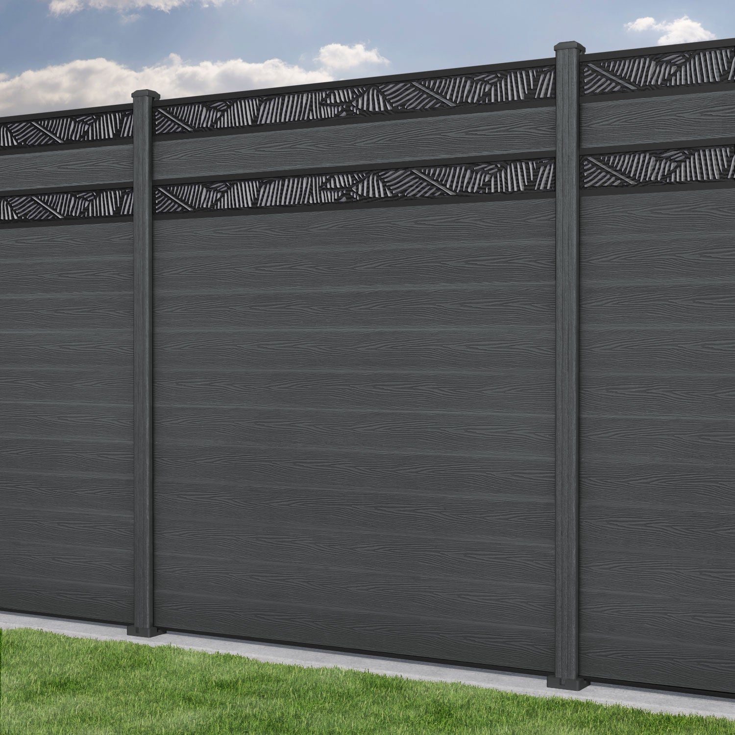 Classic Feather Split Screen Fence Panel - Dark Grey - with our composite posts