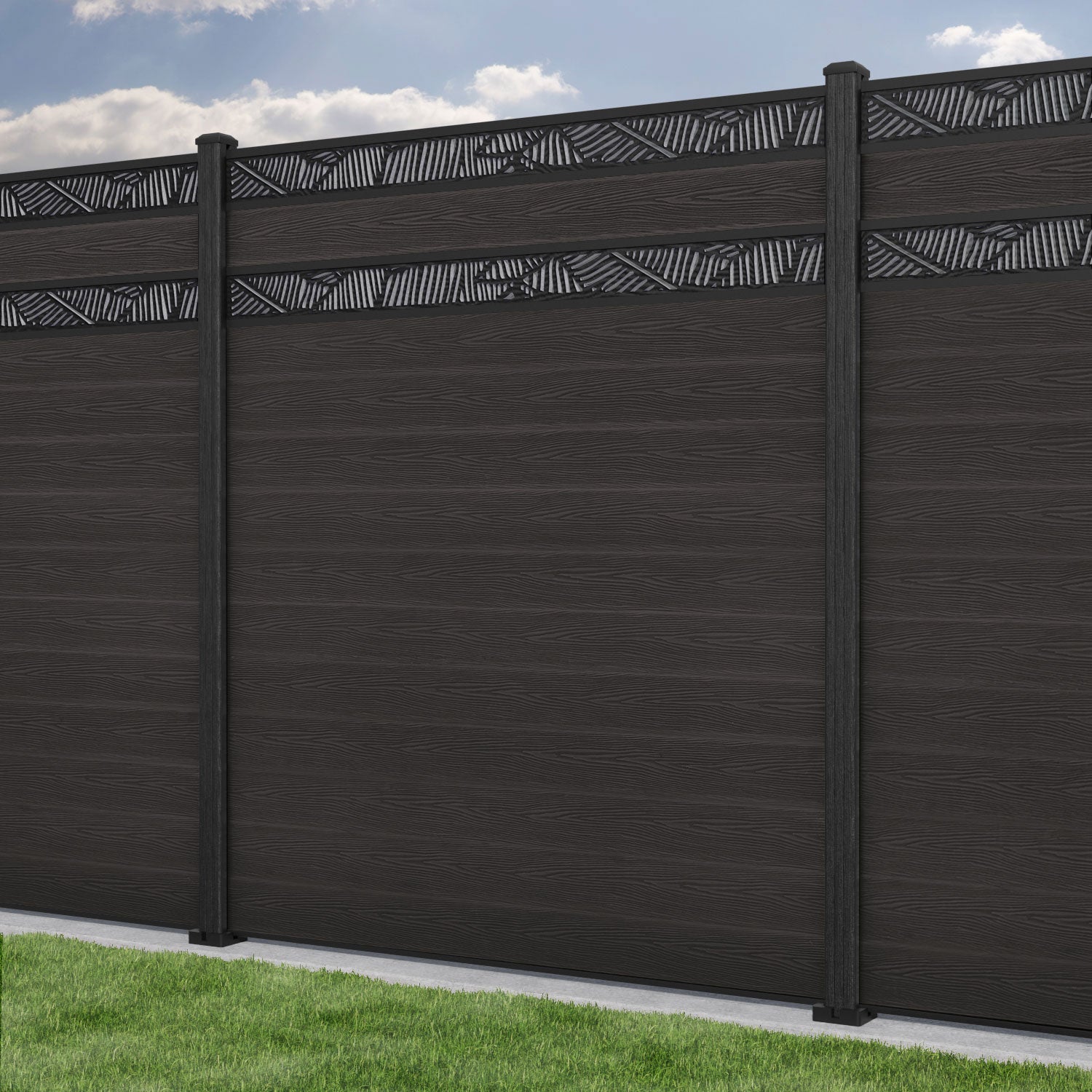 Classic Feather Split Screen Fence Panel - Dark Oak - with our composite posts