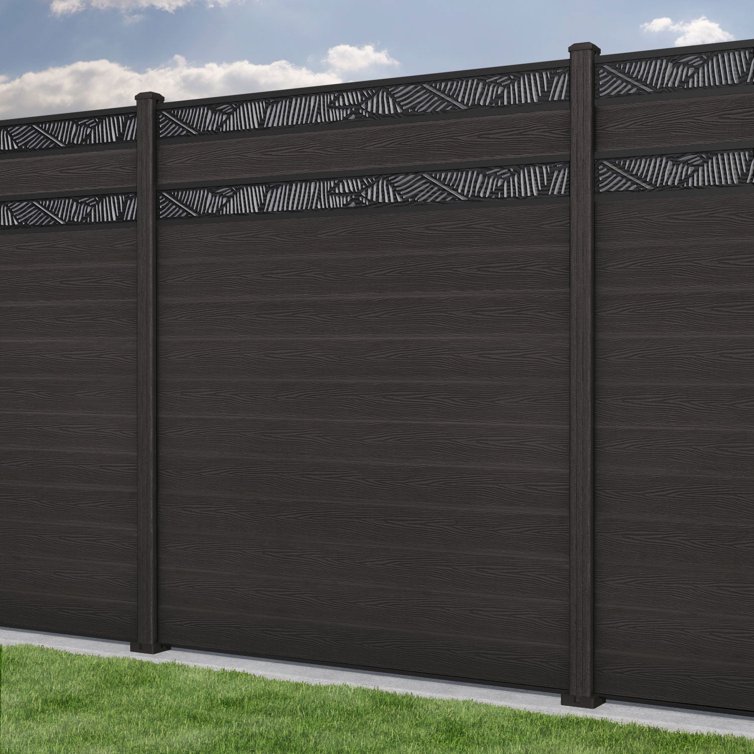 Classic Feather Split Screen Fence Panel - Dark Oak - with our composite posts