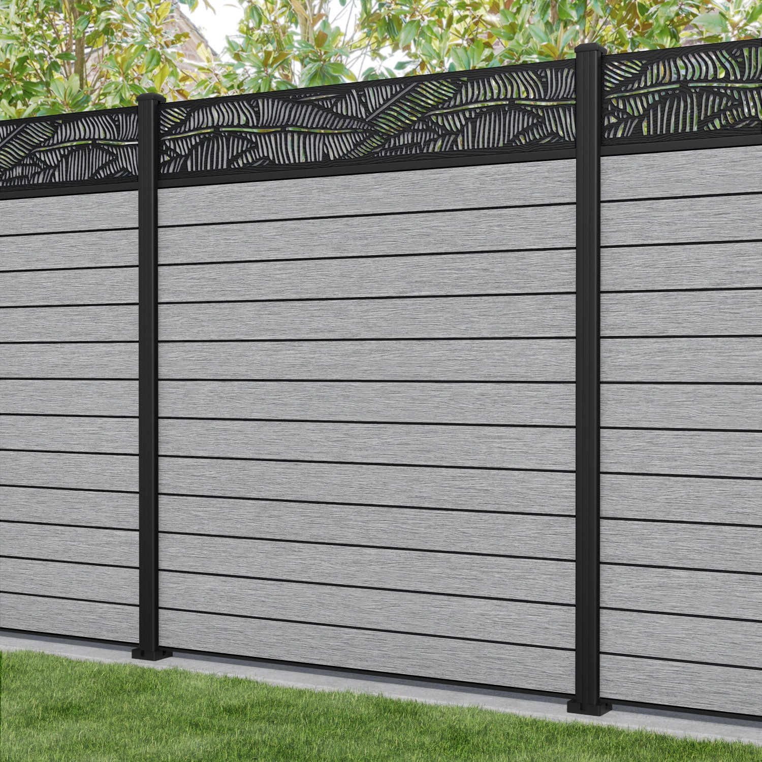 Fusion Feather Fence Panel - Light Grey - with our aluminium posts