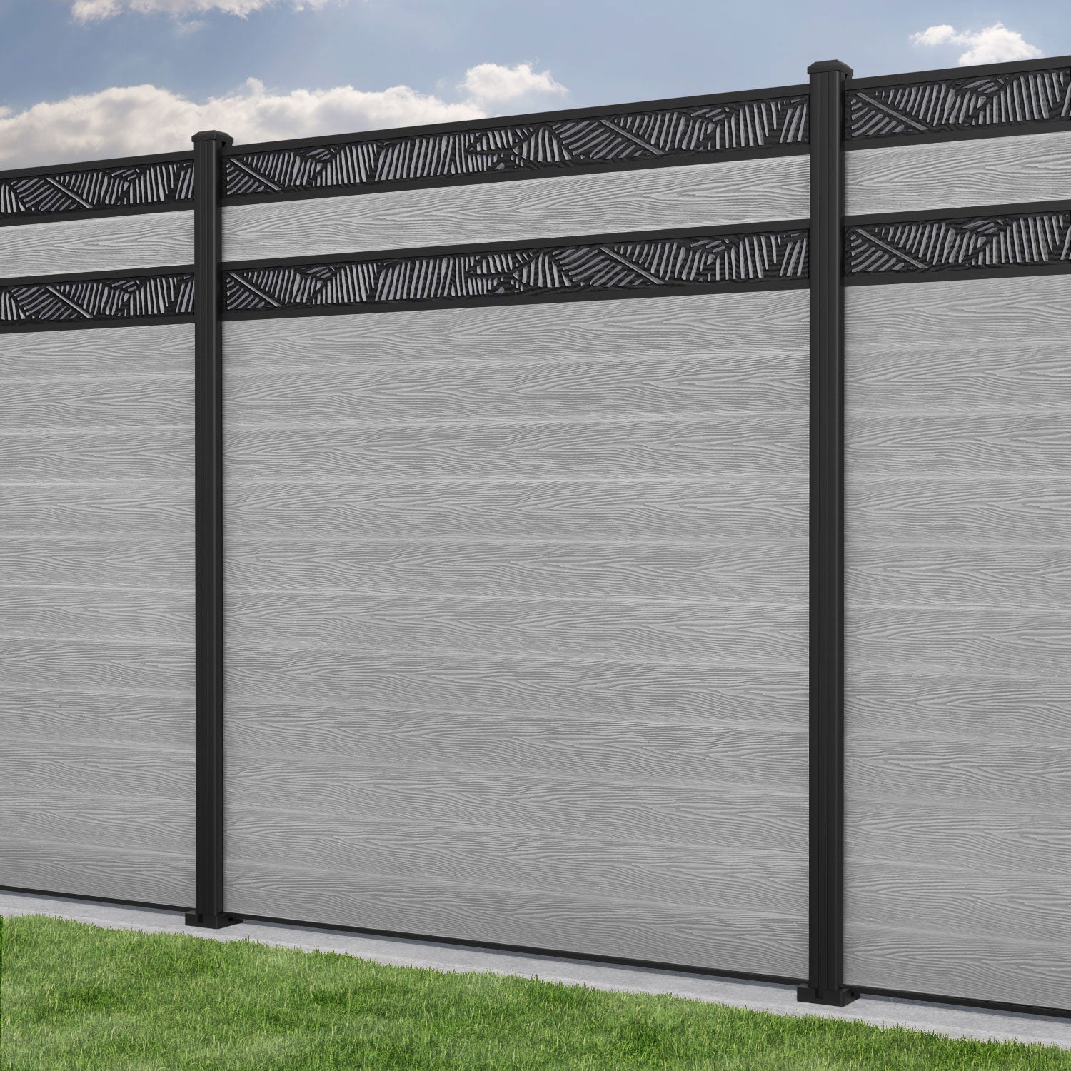 Classic Feather Split Screen Fence Panel - Light Grey - with our aluminium posts