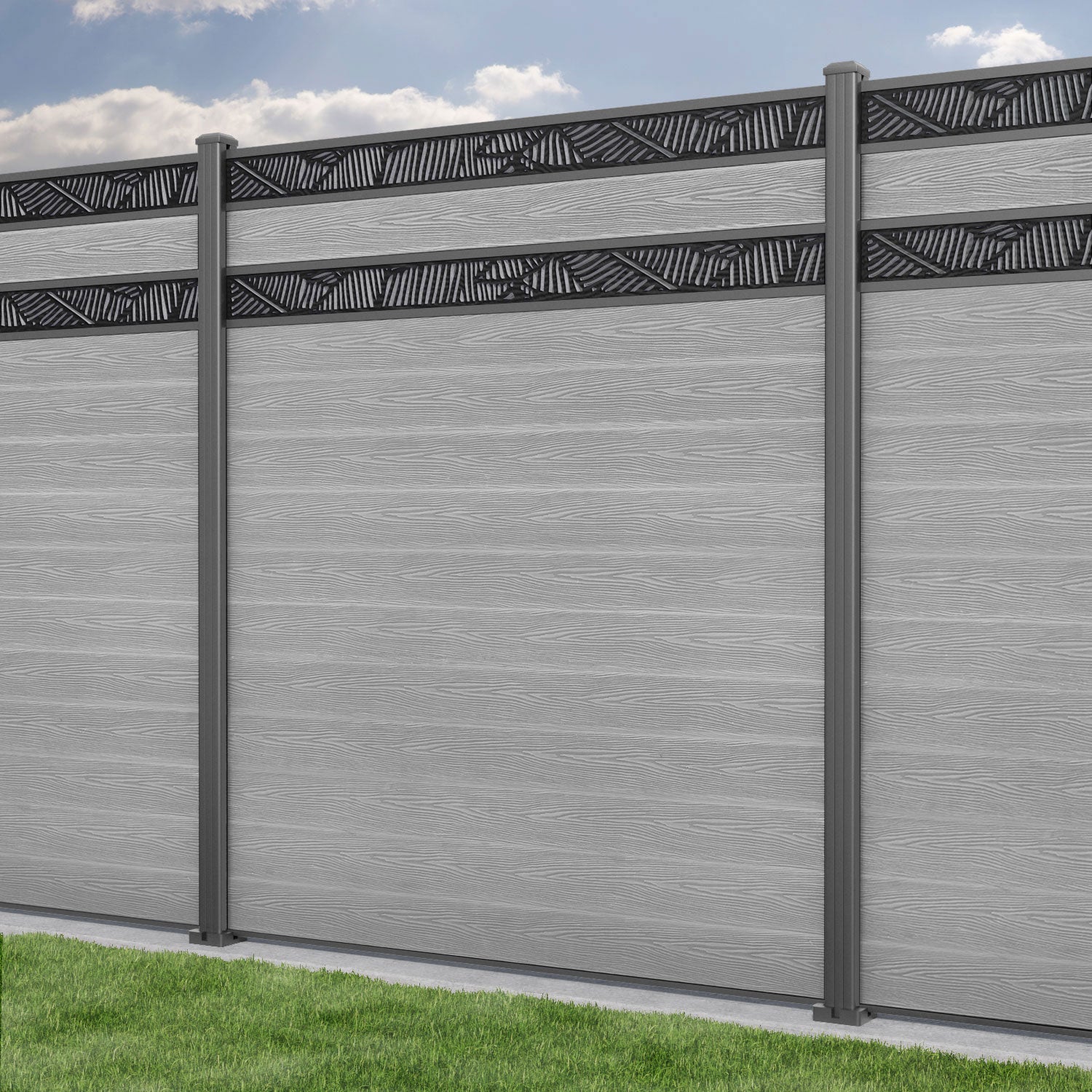 Classic Feather Split Screen Fence Panel - Light Grey - with our aluminium posts