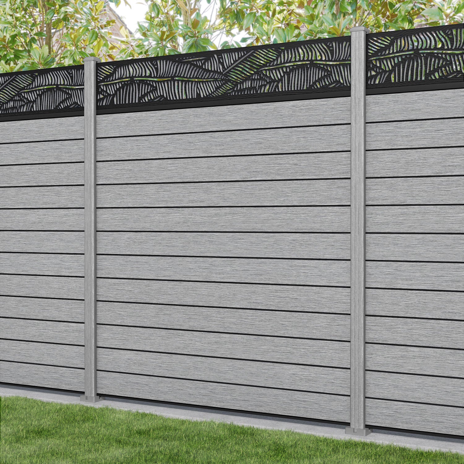 Fusion Feather Fence Panel - Light Grey - with our composite posts