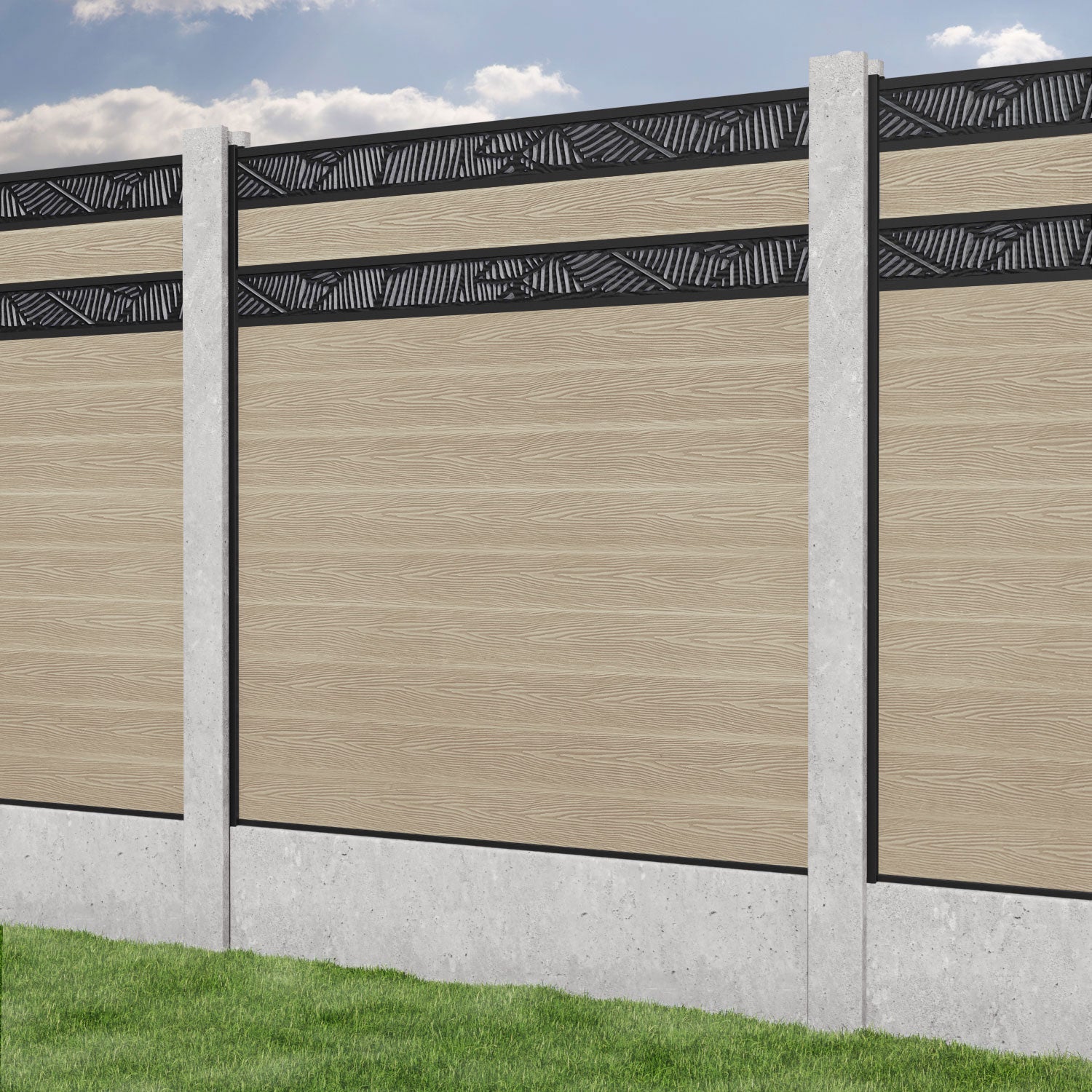 Classic Feather Split Screen Fence Panel - Light Oak - for existing concrete posts