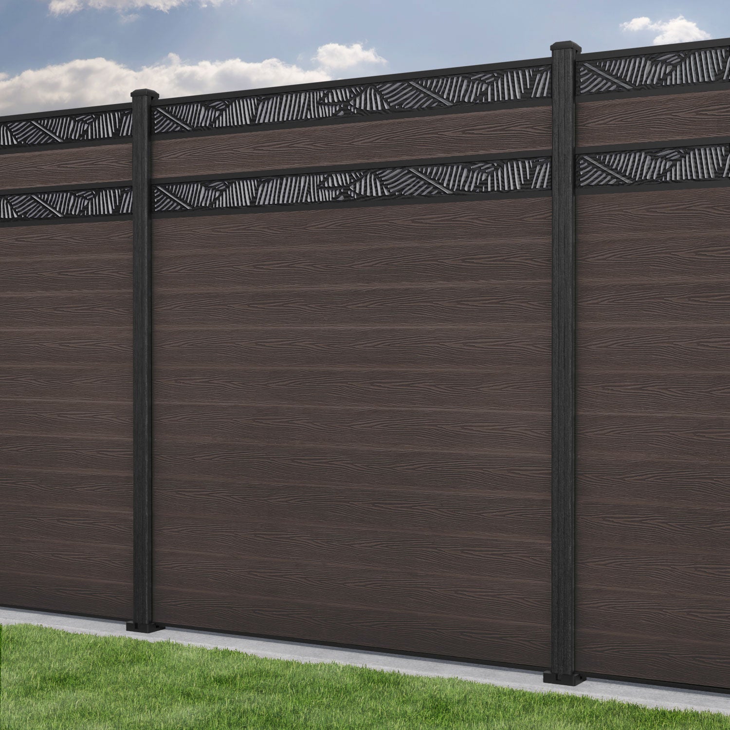 Classic Feather Split Screen Fence Panel - Mid Brown - with our composite posts