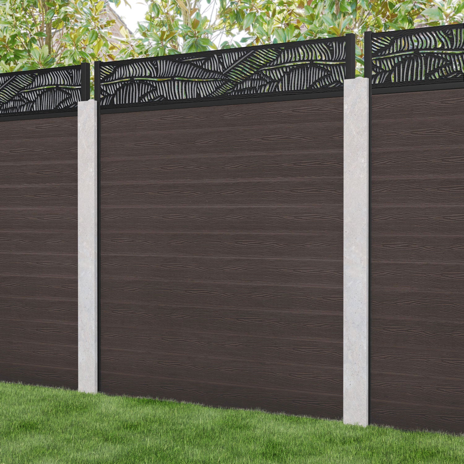 Classic Feather Fence Panel - Mid Brown - for existing concrete posts