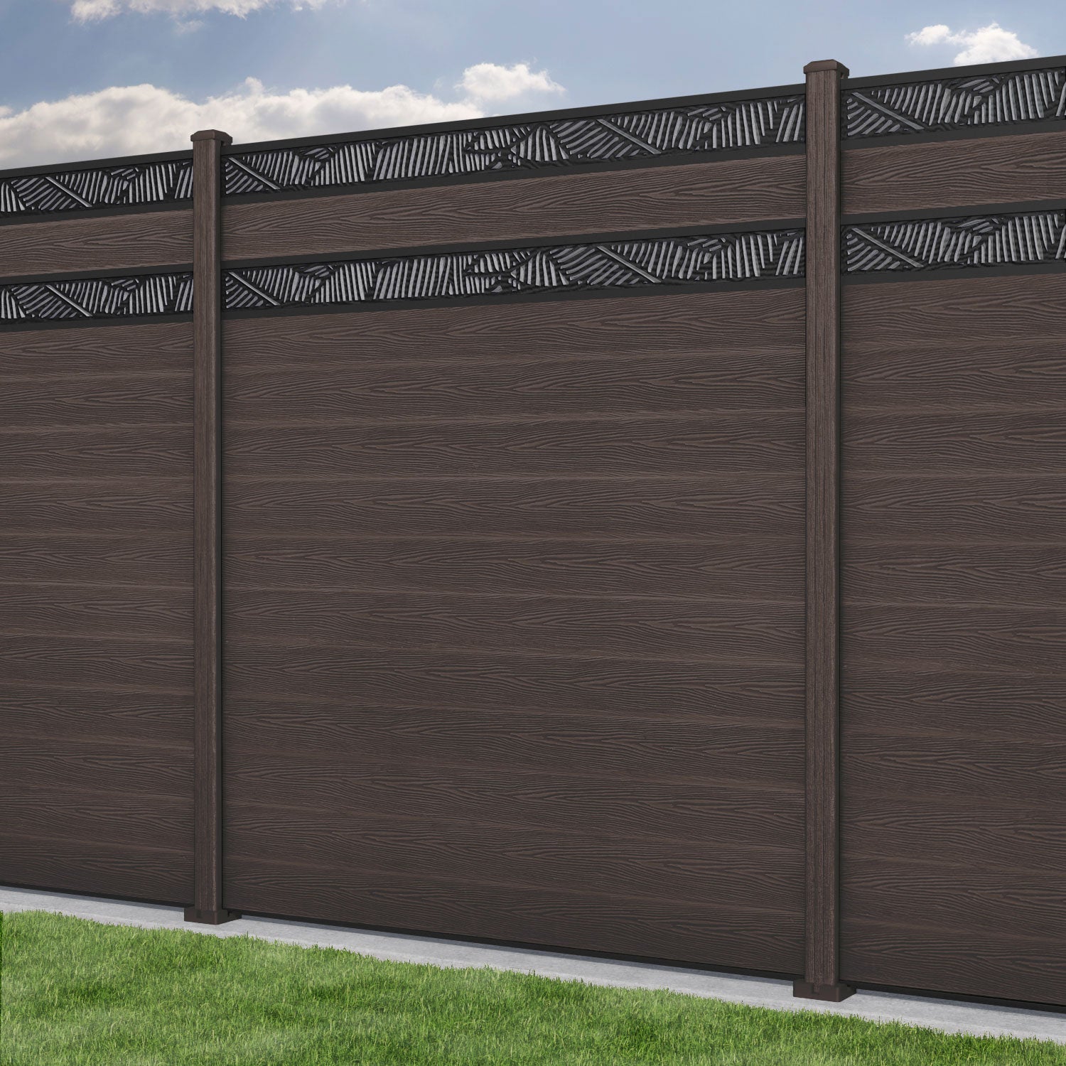 Classic Feather Split Screen Fence Panel - Mid Brown - with our composite posts