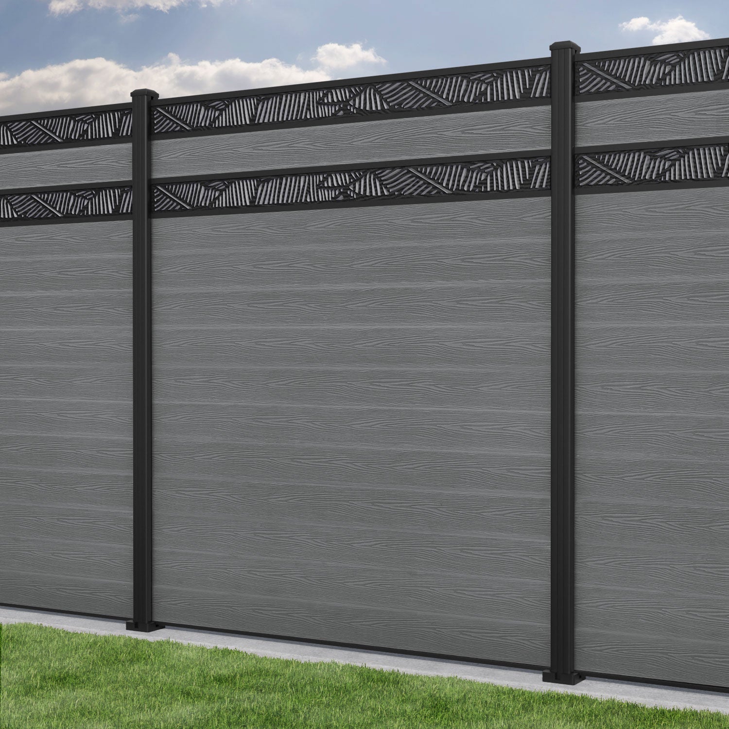 Classic Feather Split Screen Fence Panel - Mid Grey - with our aluminium posts
