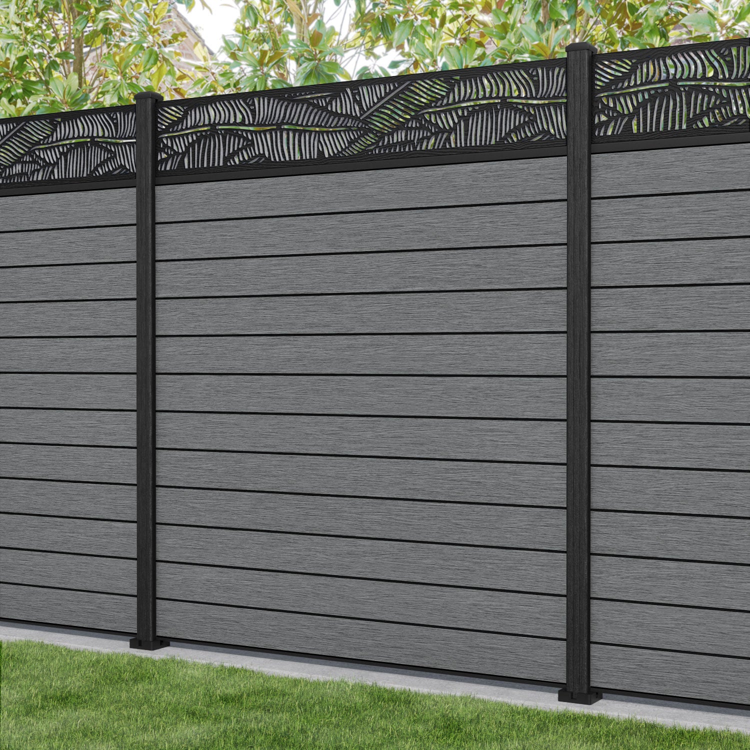 Fusion Feather Fence Panel - Mid Grey - with our composite posts