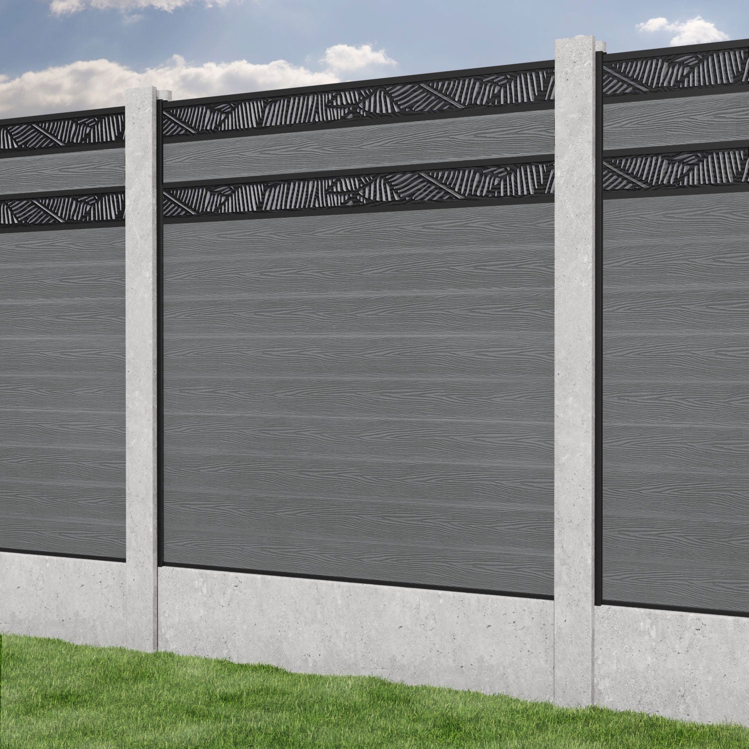 Classic Feather Split Screen Fence Panel - Mid Grey - for existing concrete posts